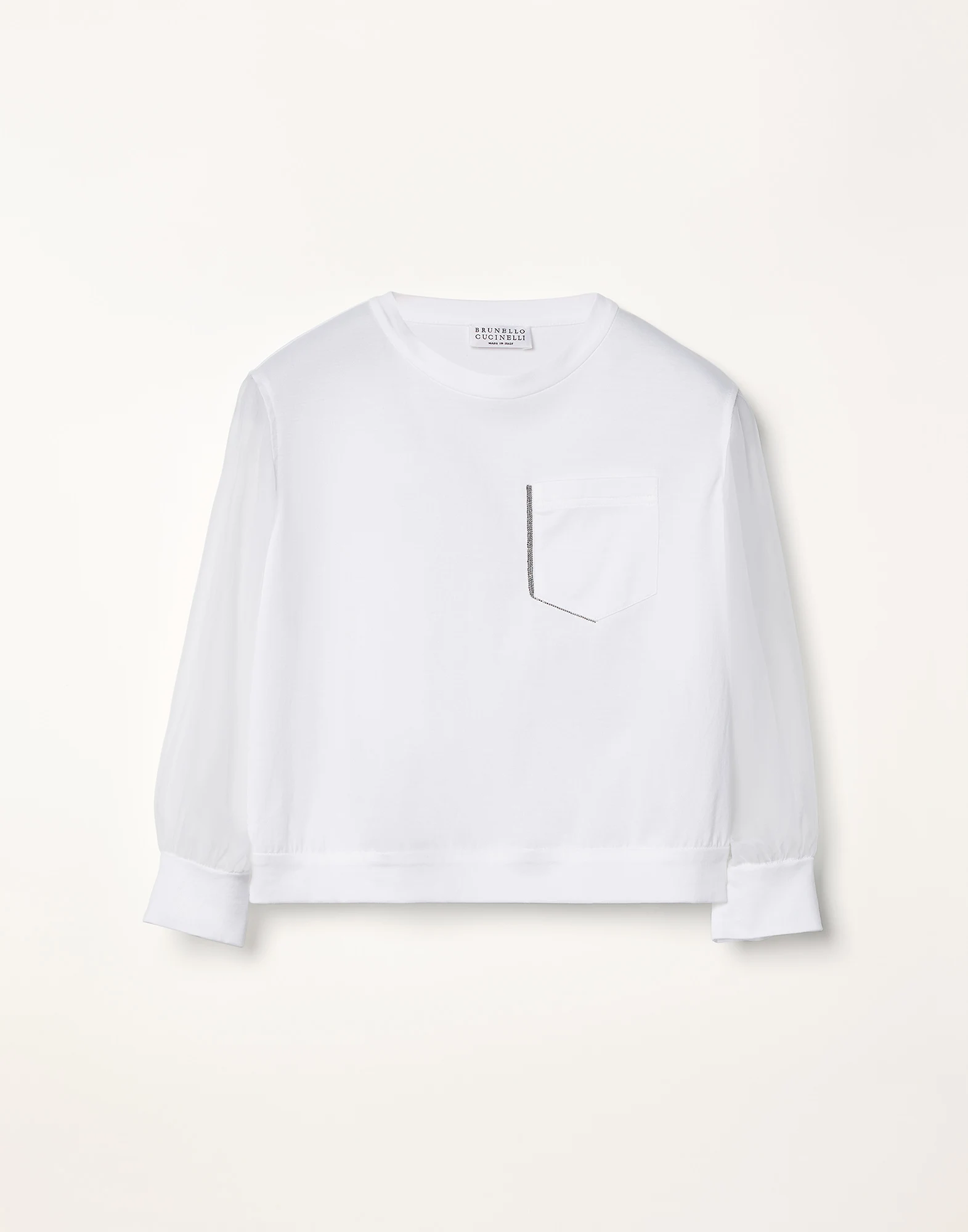 Cotton lightweight jersey T-shirt with monili and silk sleeves