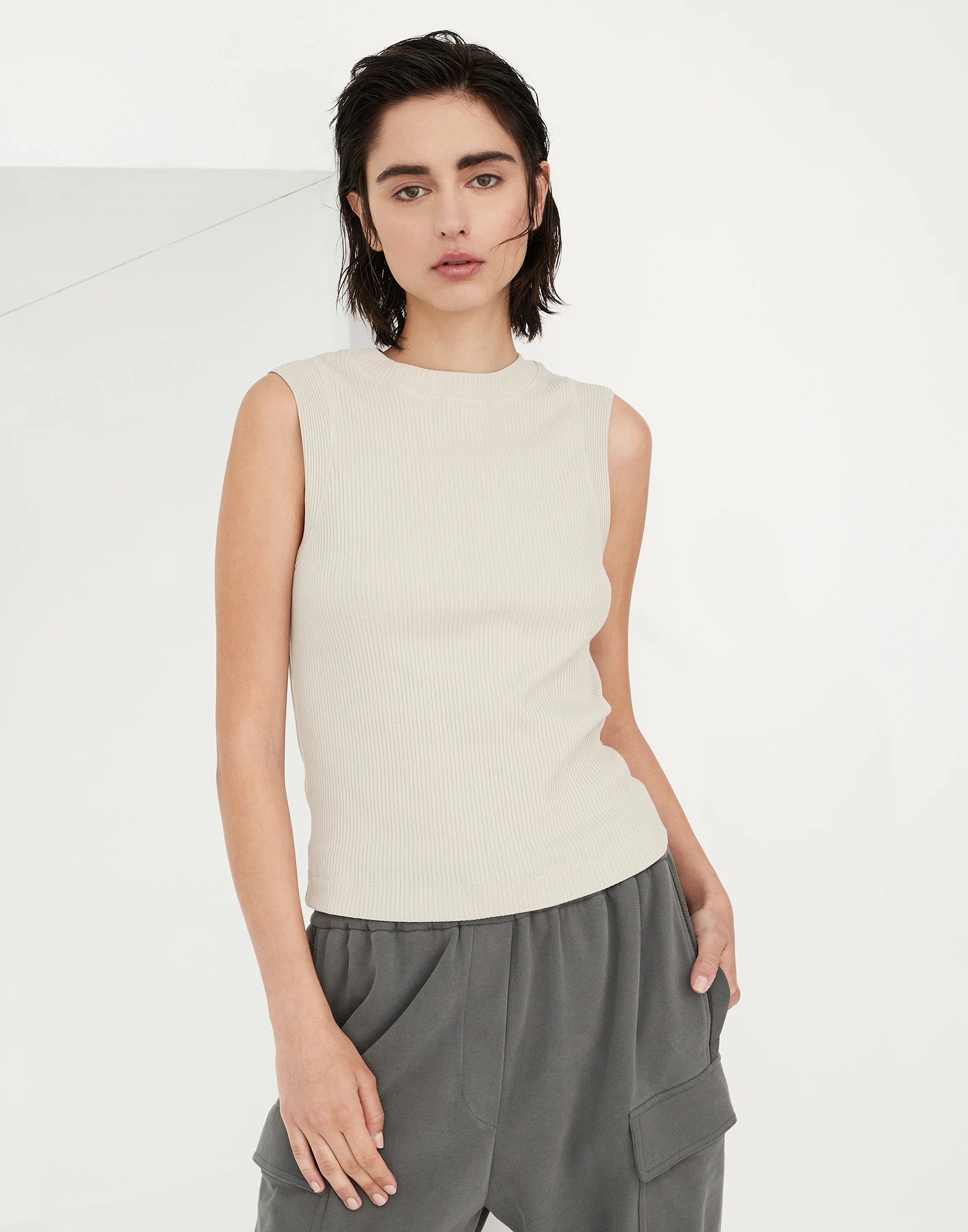 Cotton ribbed jersey top with monili