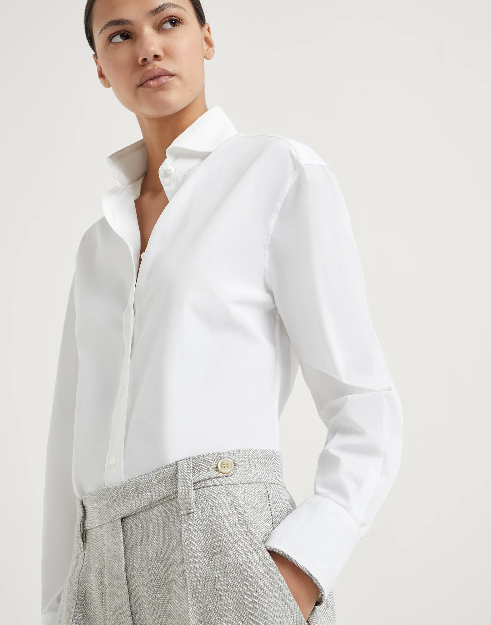 Irish linen chevron curved trousers