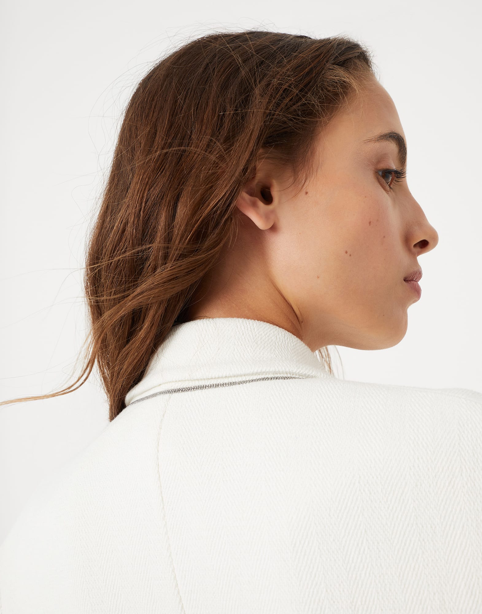 Cotton and linen chevron blazer with monili
