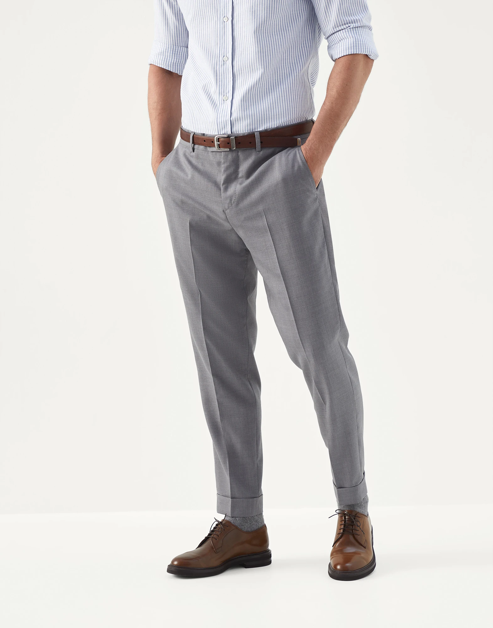 Virgin wool and silk lightweight hopsack formal fit trousers
