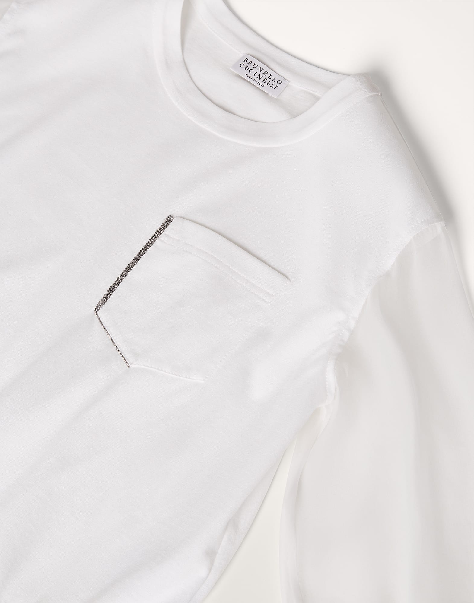 Cotton lightweight jersey T-shirt with monili and silk sleeves