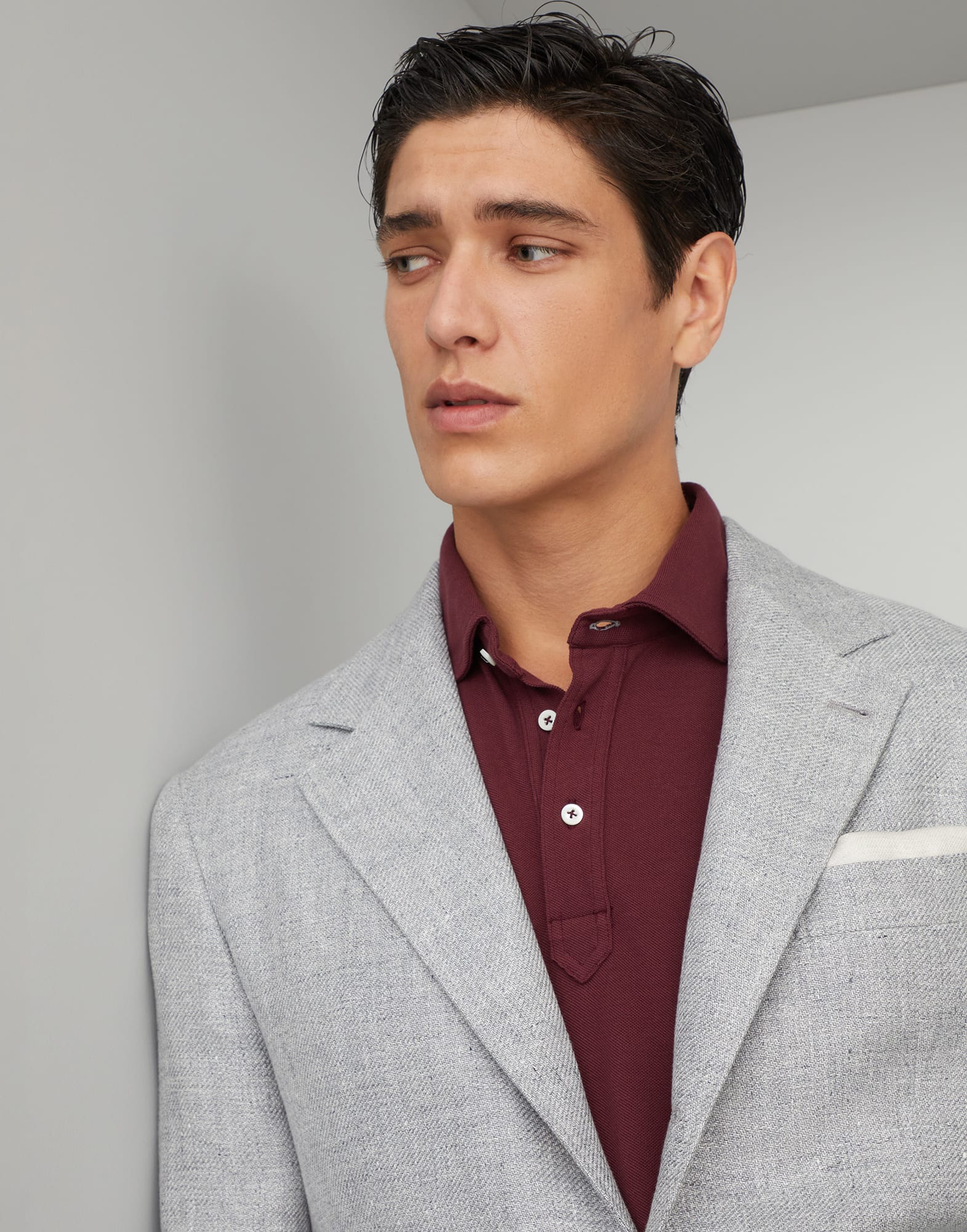Linen, wool and silk diagonal deconstructed blazer