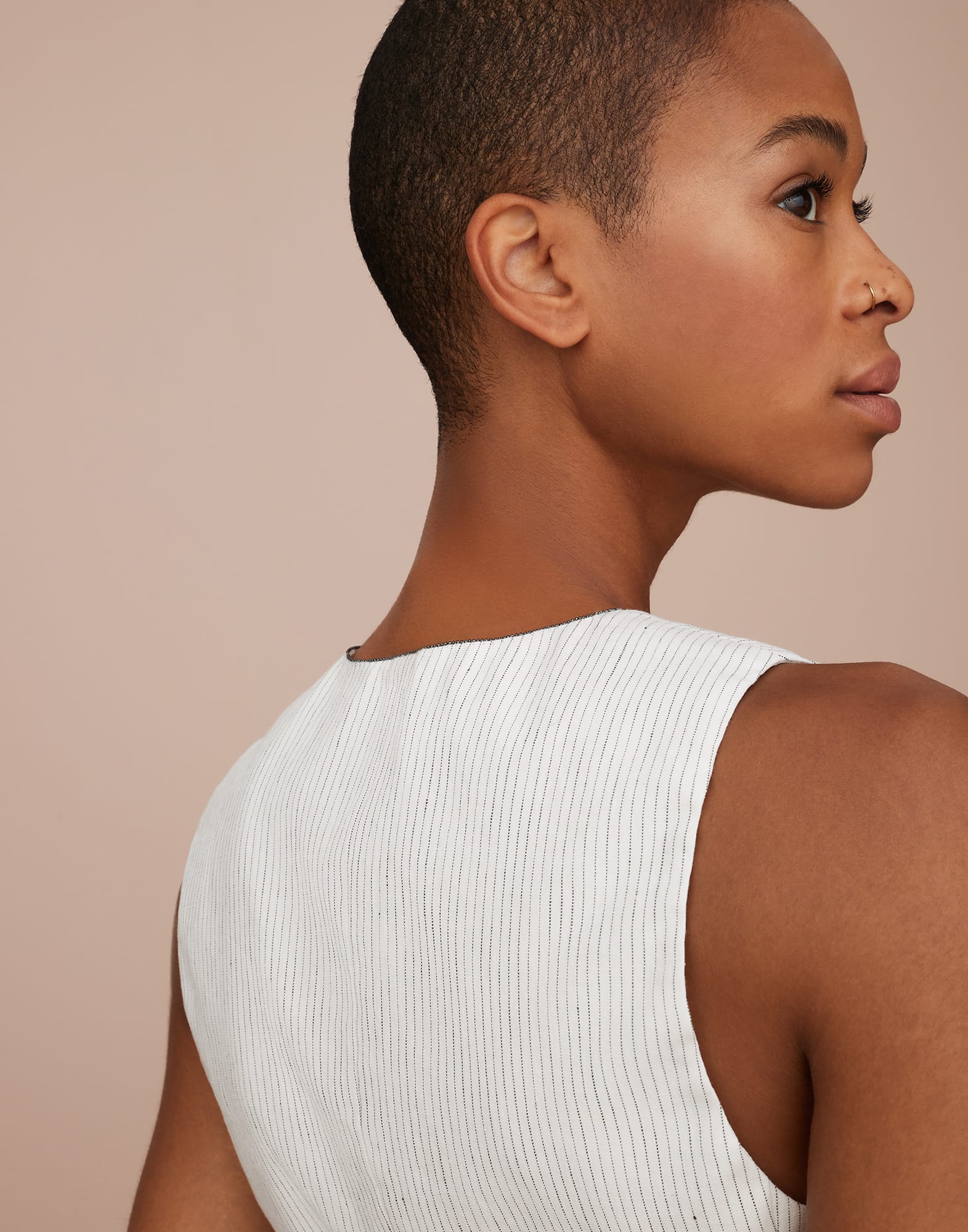 Striped comfort linen and cotton waistcoat with monili