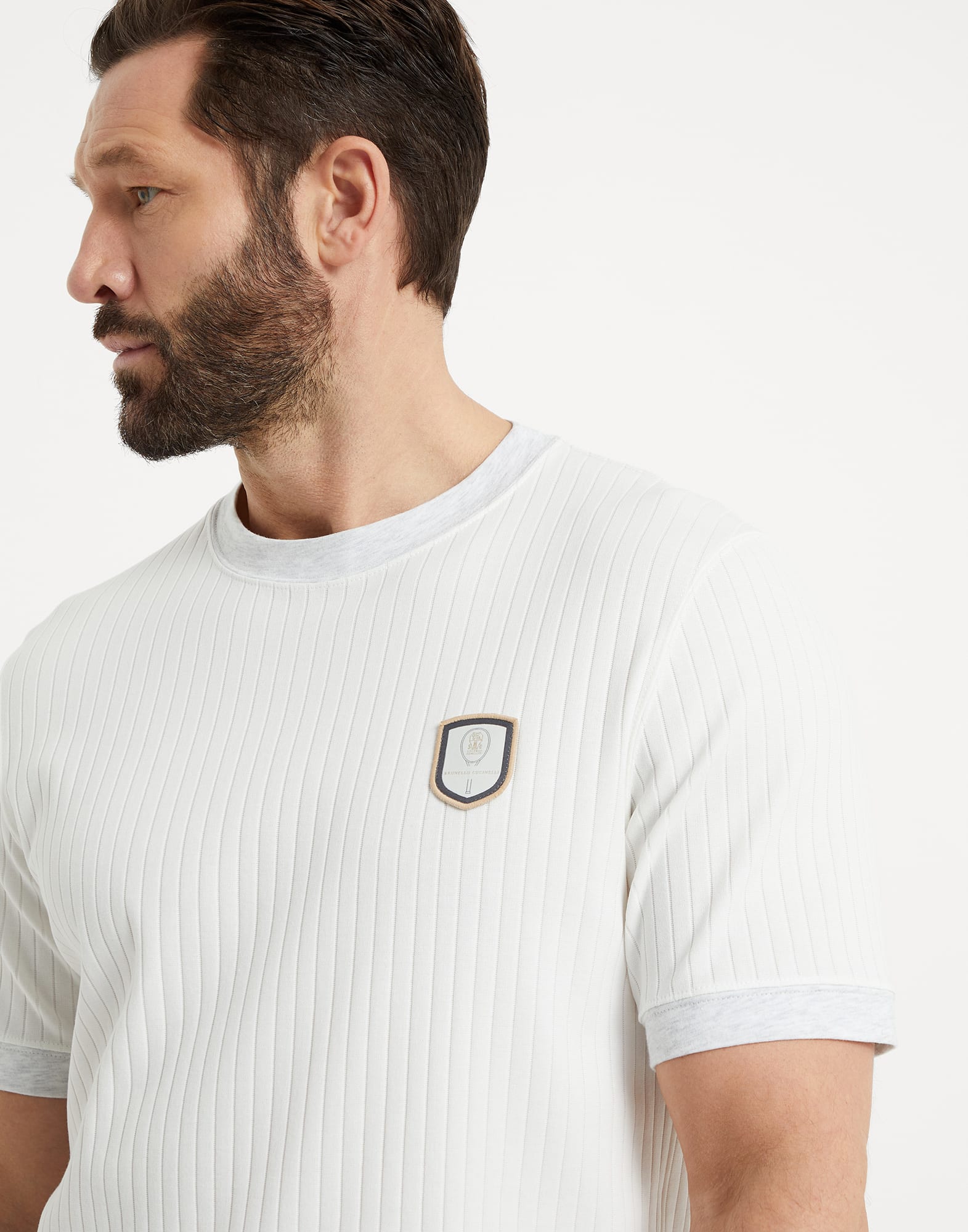 Cotton ribbed jersey T-shirt with contrast details and tennis badge