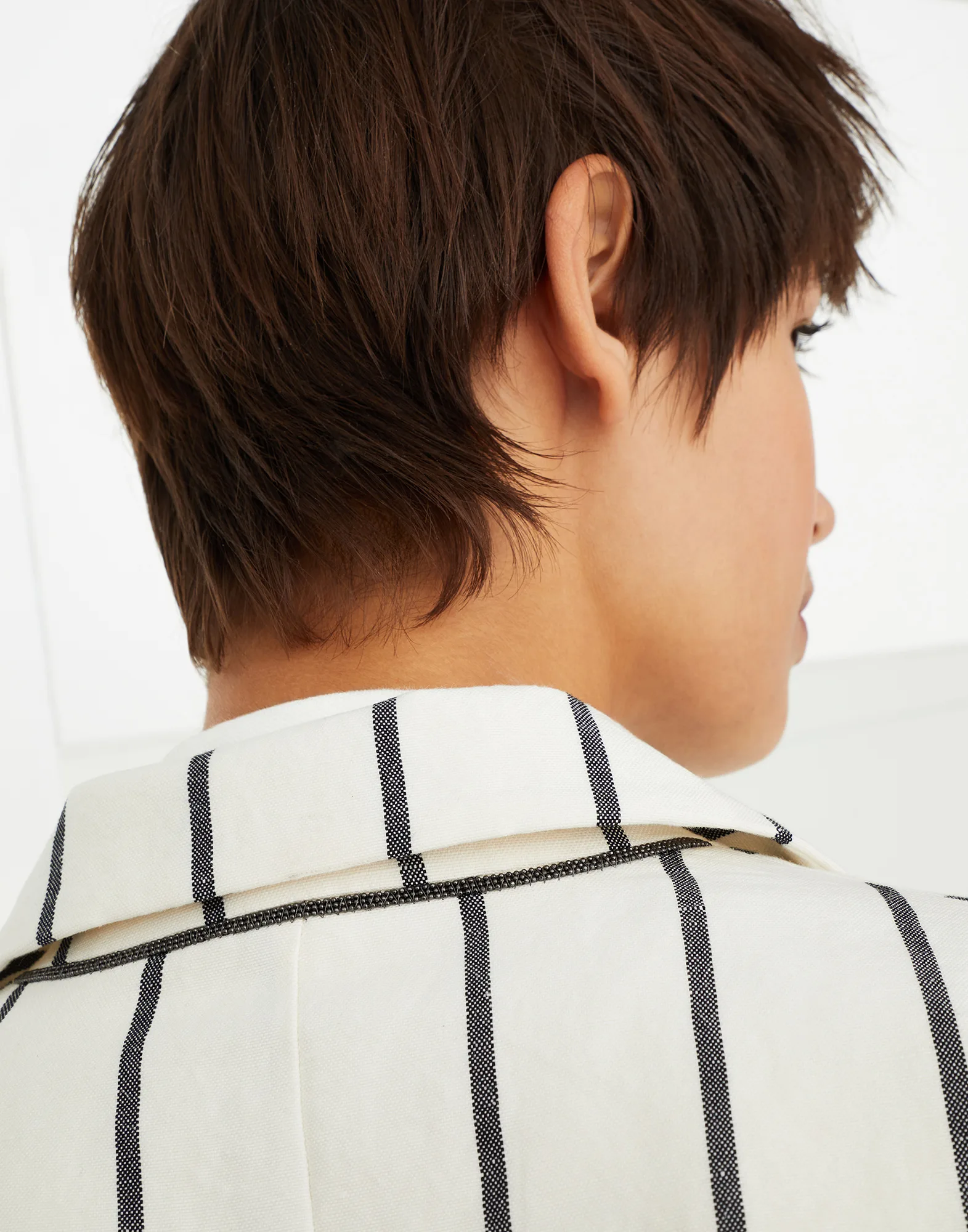 Striped linen and cotton blazer with monili
