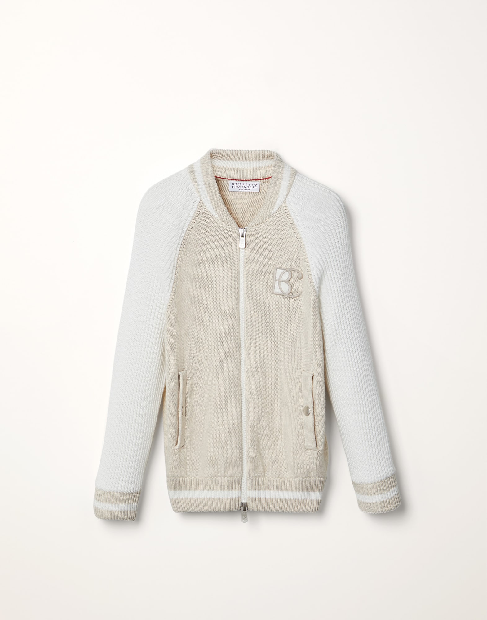 Cotton cardigan with English rib sleeves and BC Badge