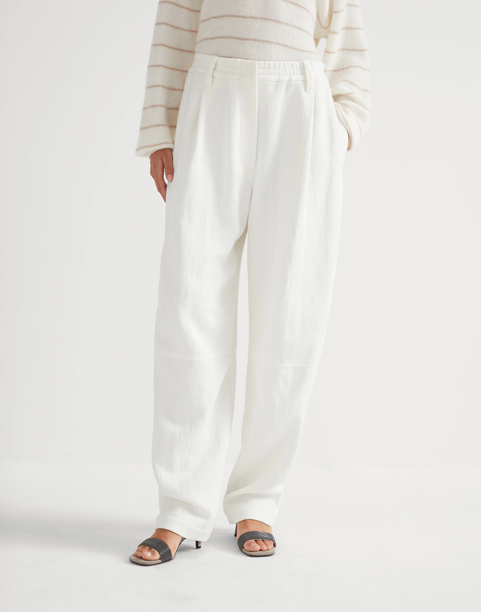 Cotton and linen chevron baggy utility trousers