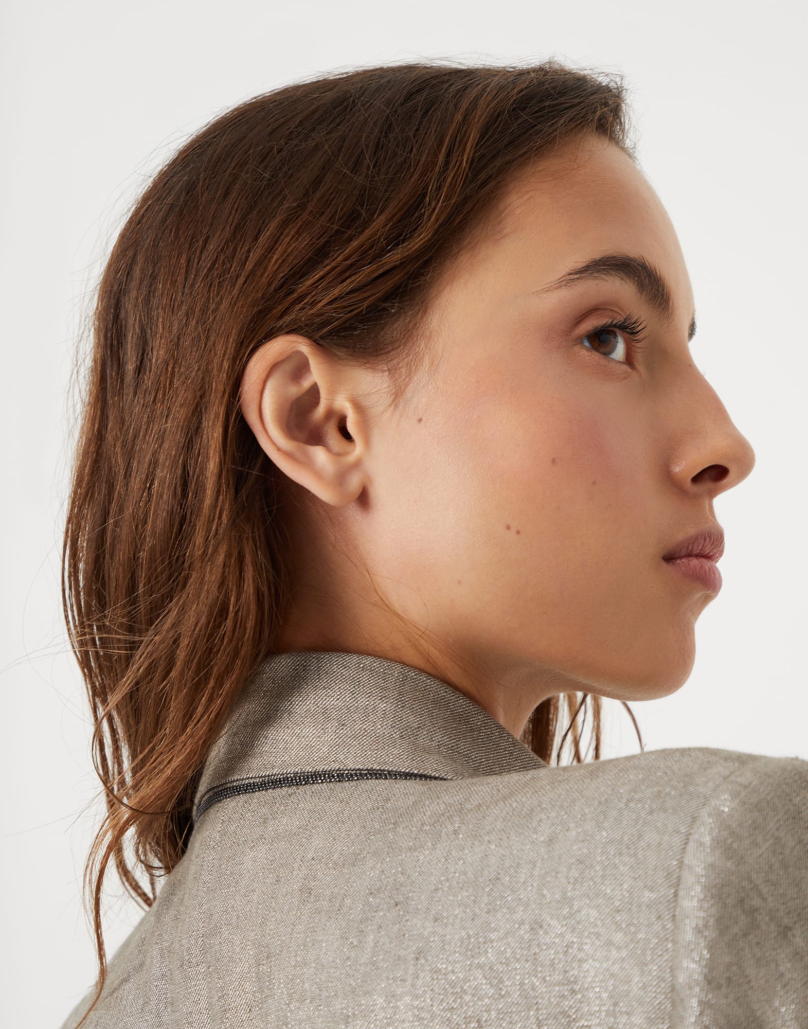 Sparkling linen twill blazer with monili