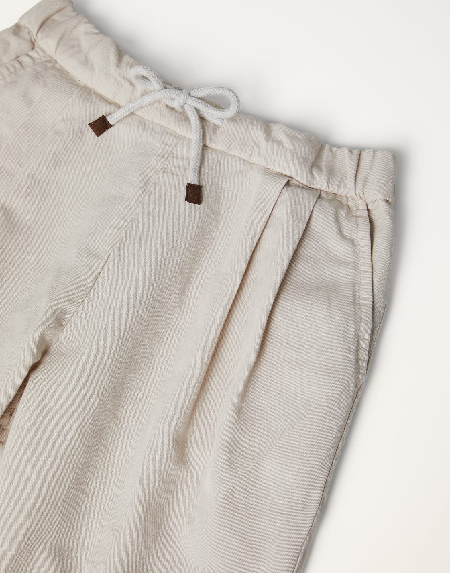 Garment-dyed trousers in twisted linen and cotton gabardine with drawstring