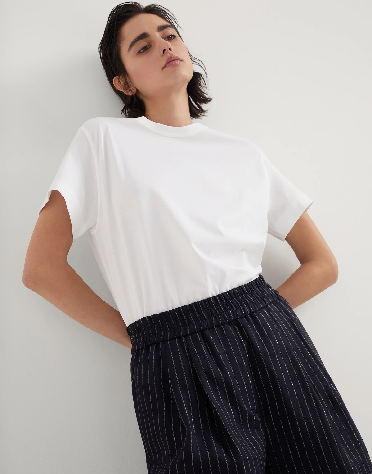 Cotton sparkling stripe gauze loose trousers