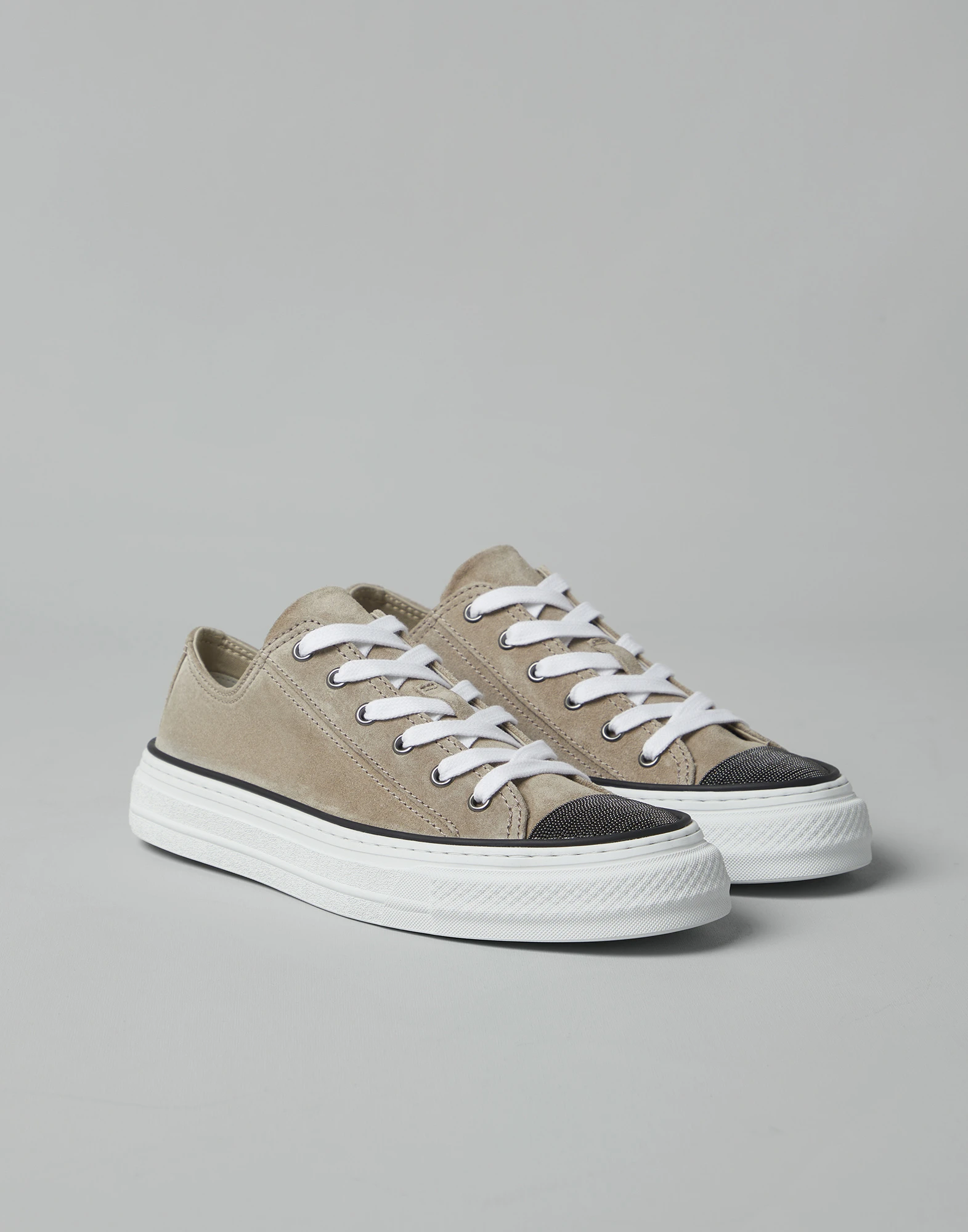 Suede sneakers with precious toe