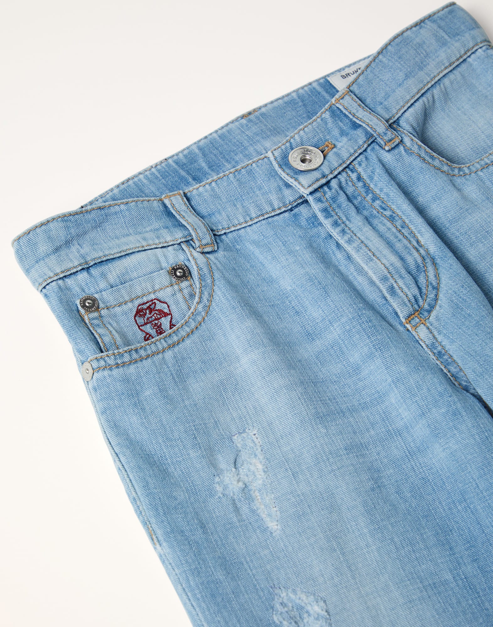 Lightweight denim five-pocket trousers with rip details