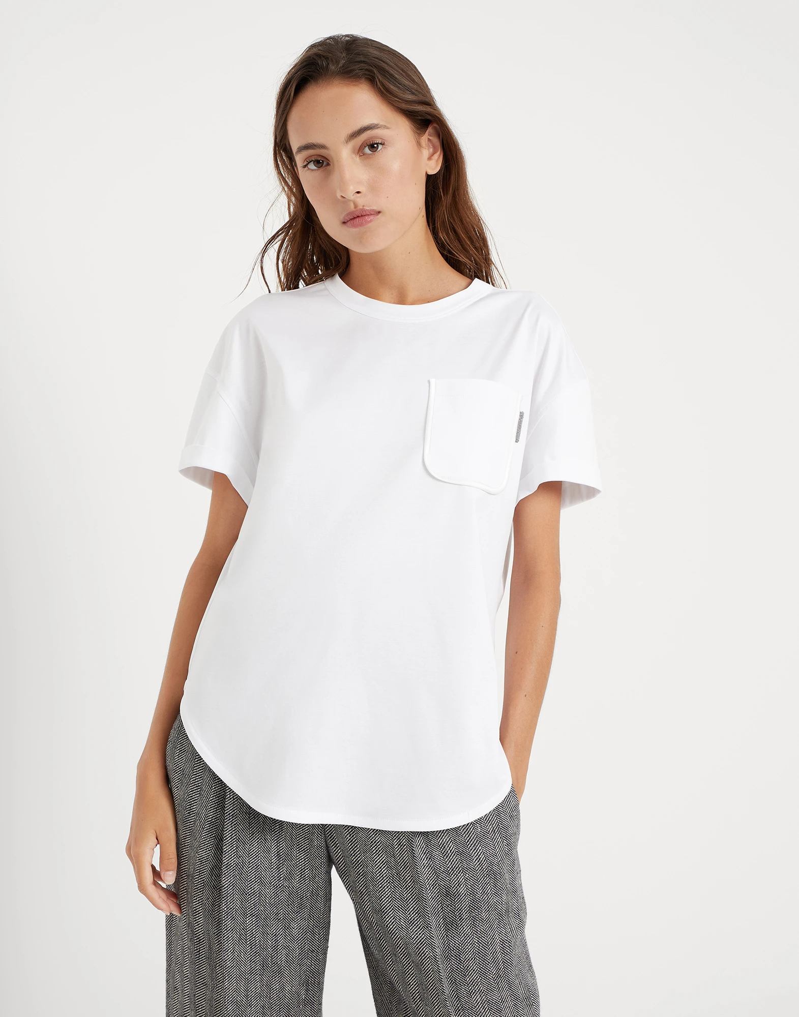 Cotton jersey T-shirt with shiny tab