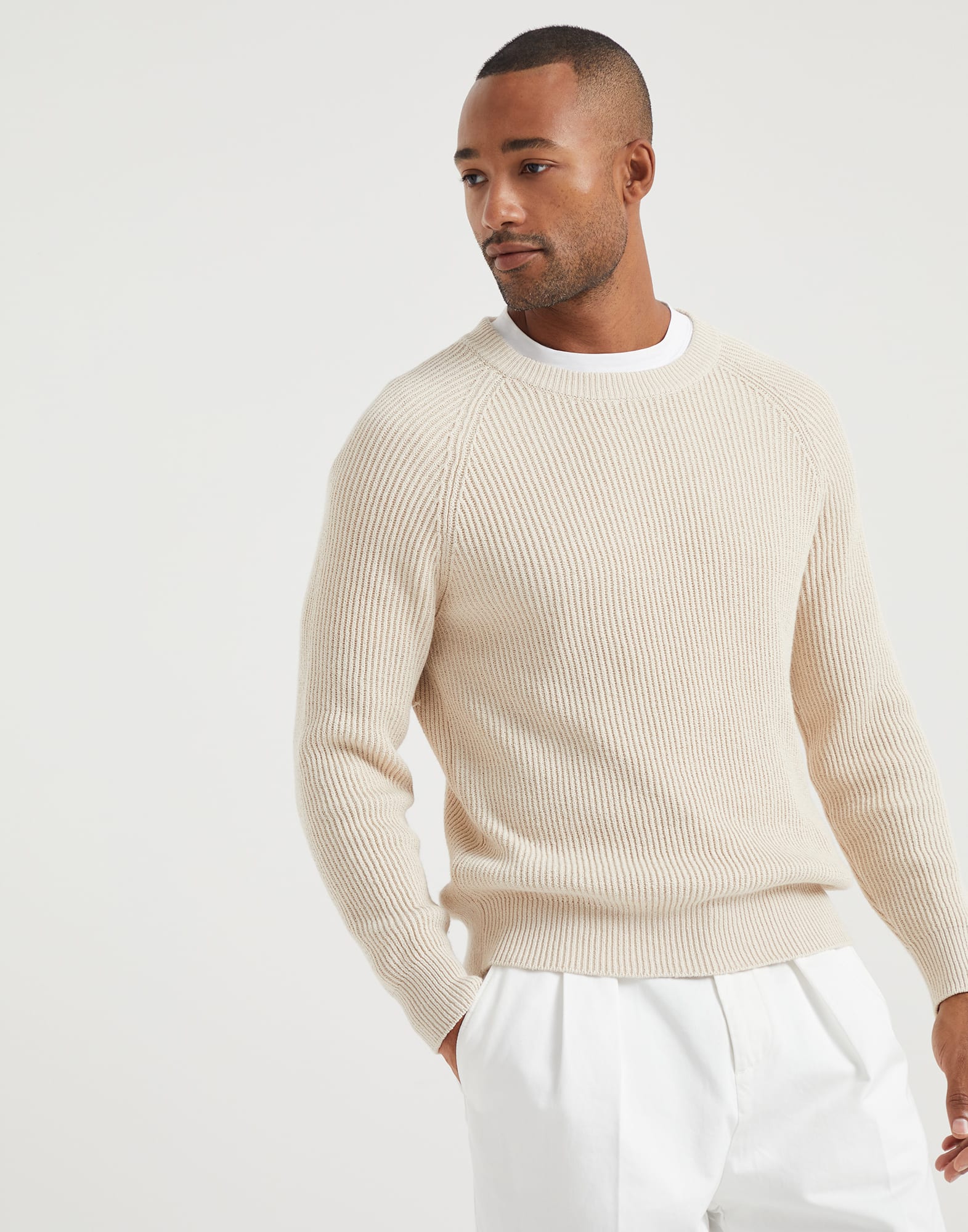 Malfile cotton English rib sweater with raglan sleeves