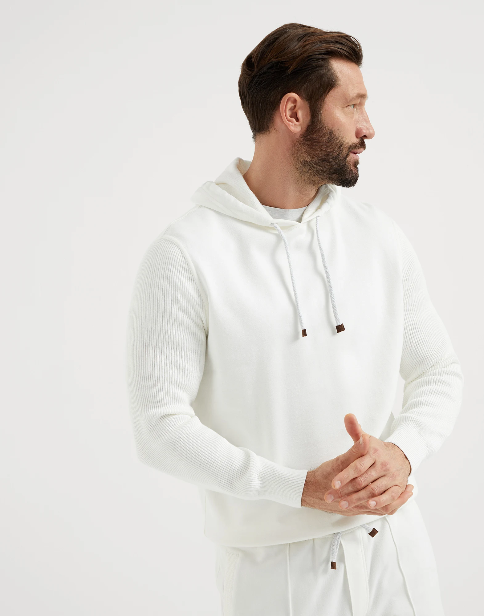 Cotton French terry hooded sweatshirt with cotton rib knit sleeves