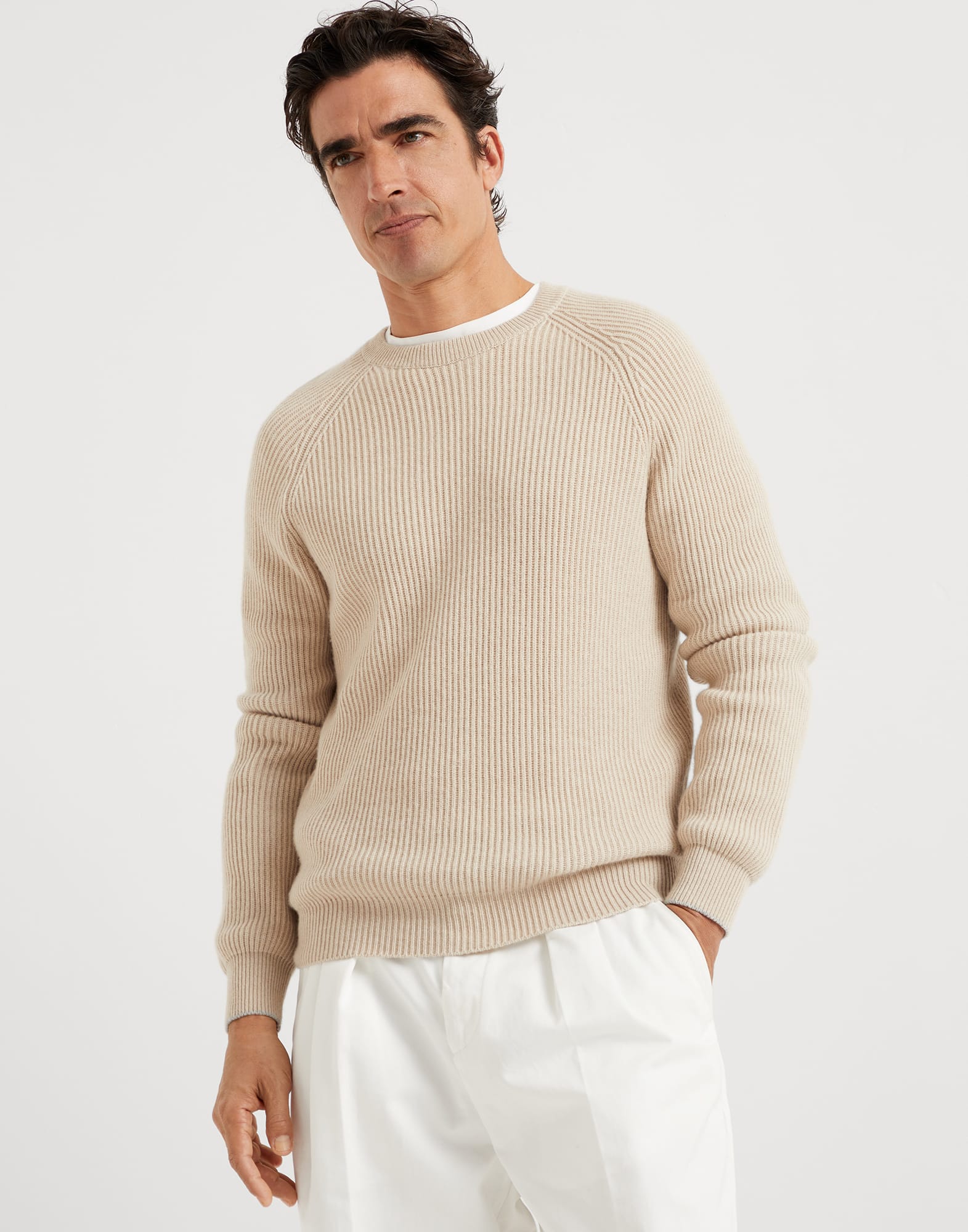 Cashmere English rib sweater with raglan sleeves