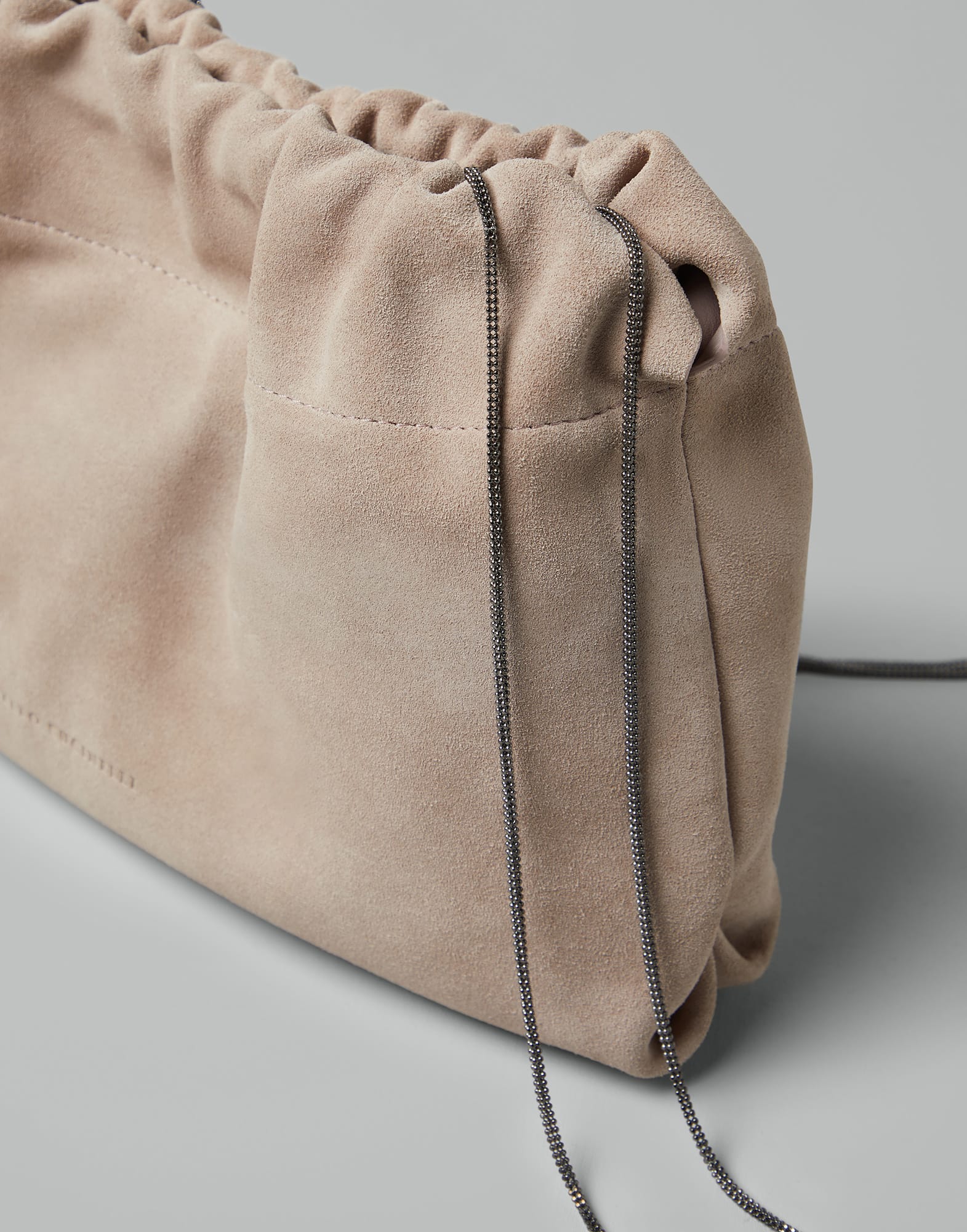 Suede soft bag with precious chain