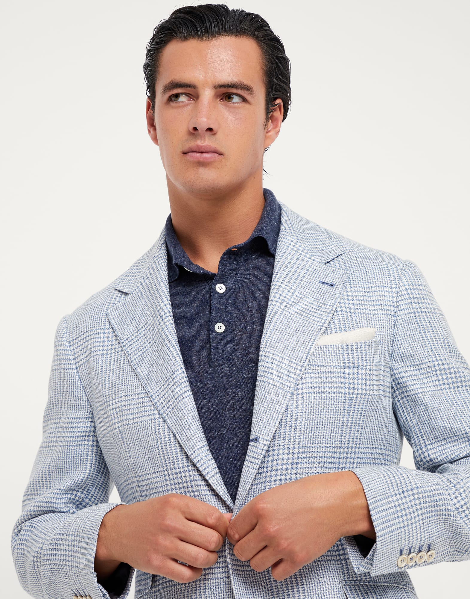 Linen, wool and silk Prince of Wales deconstructed Cavallo blazer