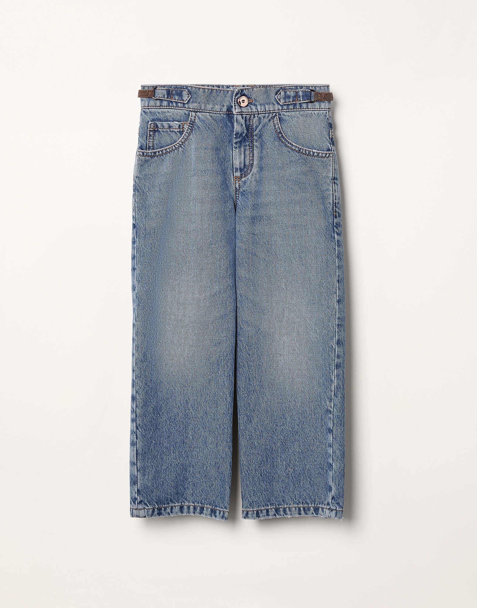 Classic denim straight trousers with monili
