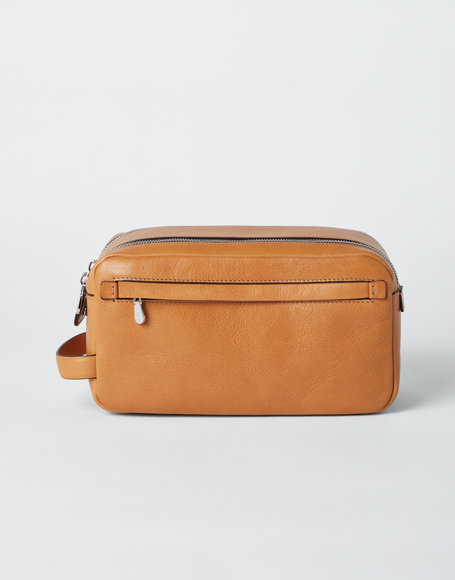 Cowhide beauty case with double zipper