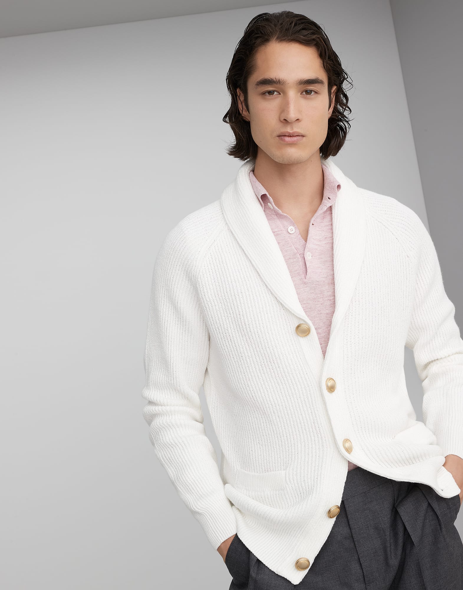 Malfile cotton English rib cardigan with metal buttons
