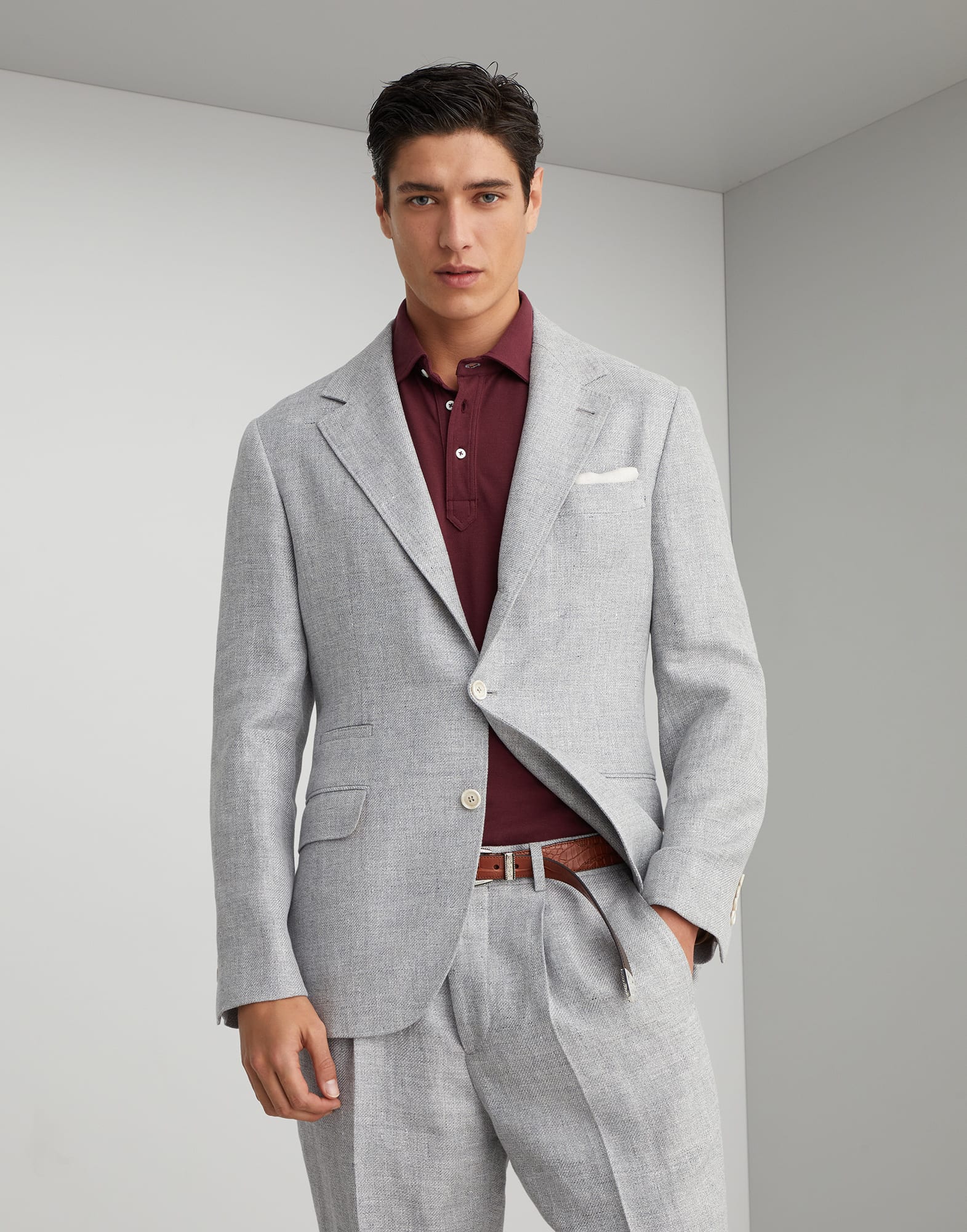 Linen, wool and silk diagonal deconstructed blazer