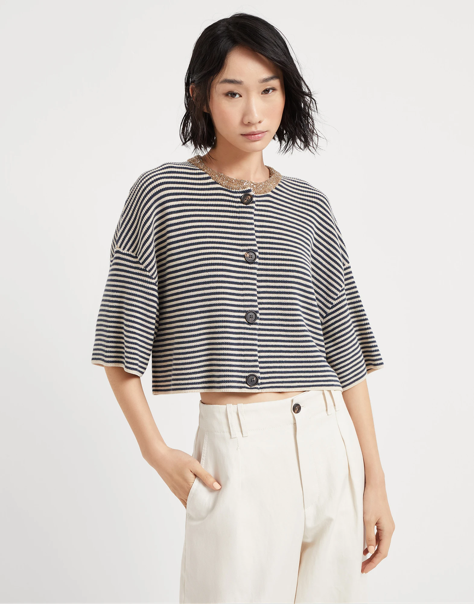 Cardigan with Dazzling Collar