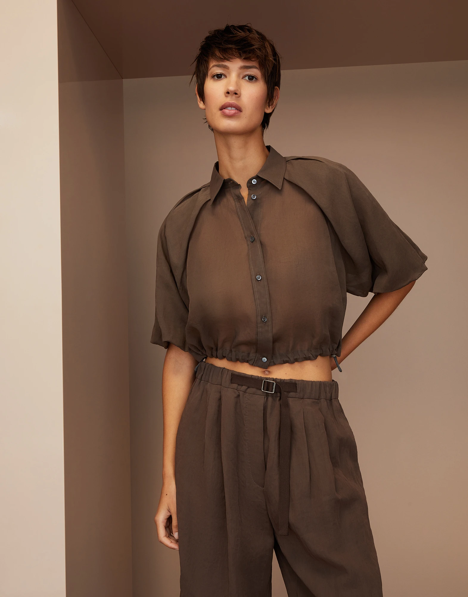 Cotton organza shirt with monili