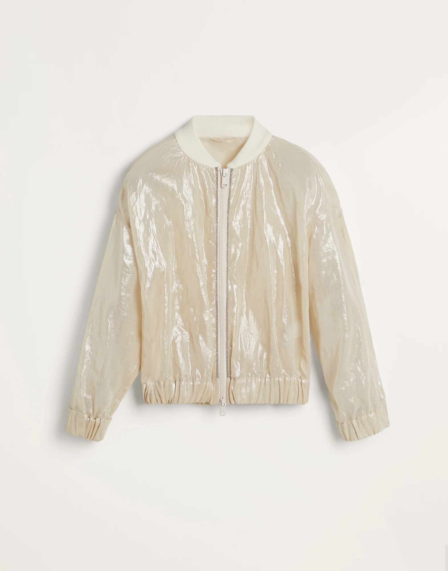 Lame cotton gauze bomber jacket with monili