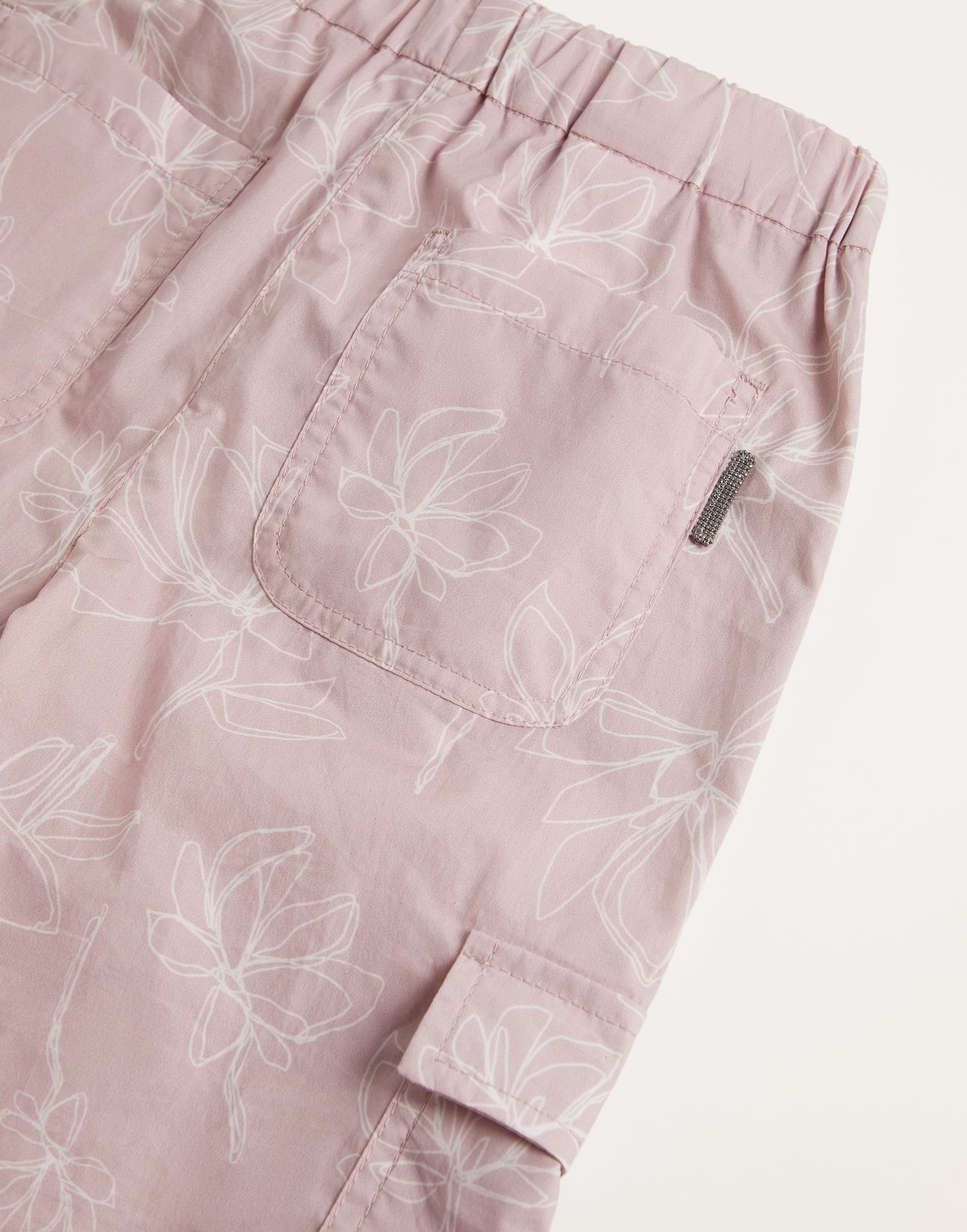 Flower doodle cotton poplin sartorial cargo trousers with monili