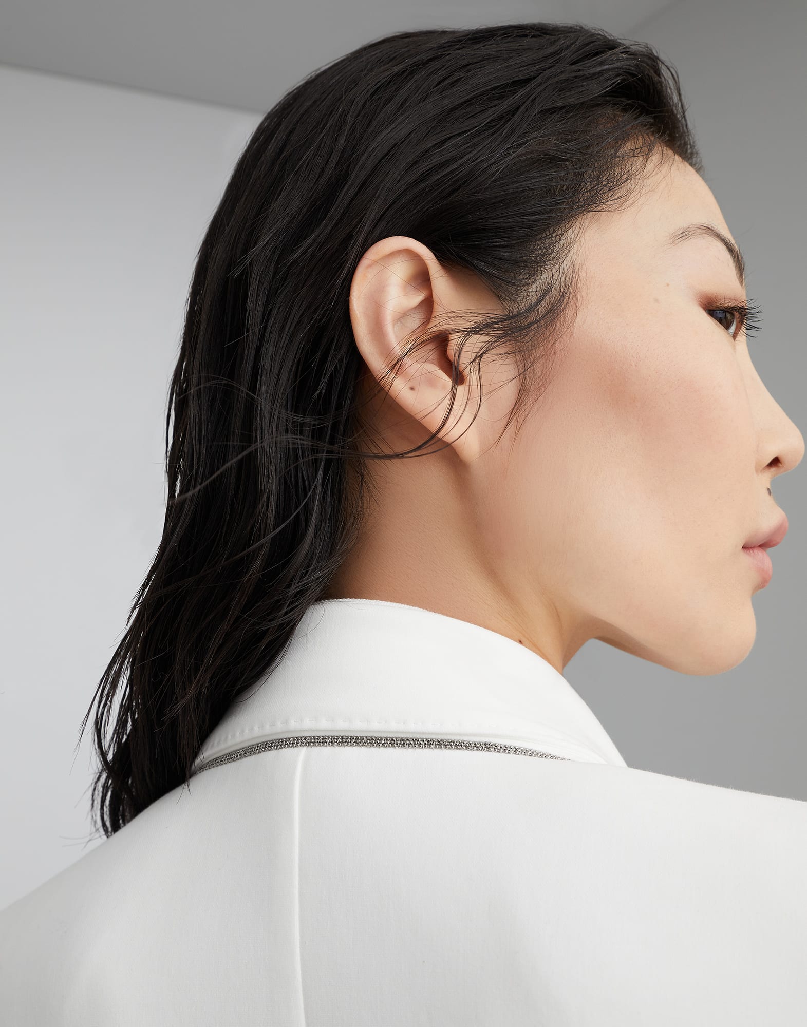 Crpe cotton double twill blazer with monili