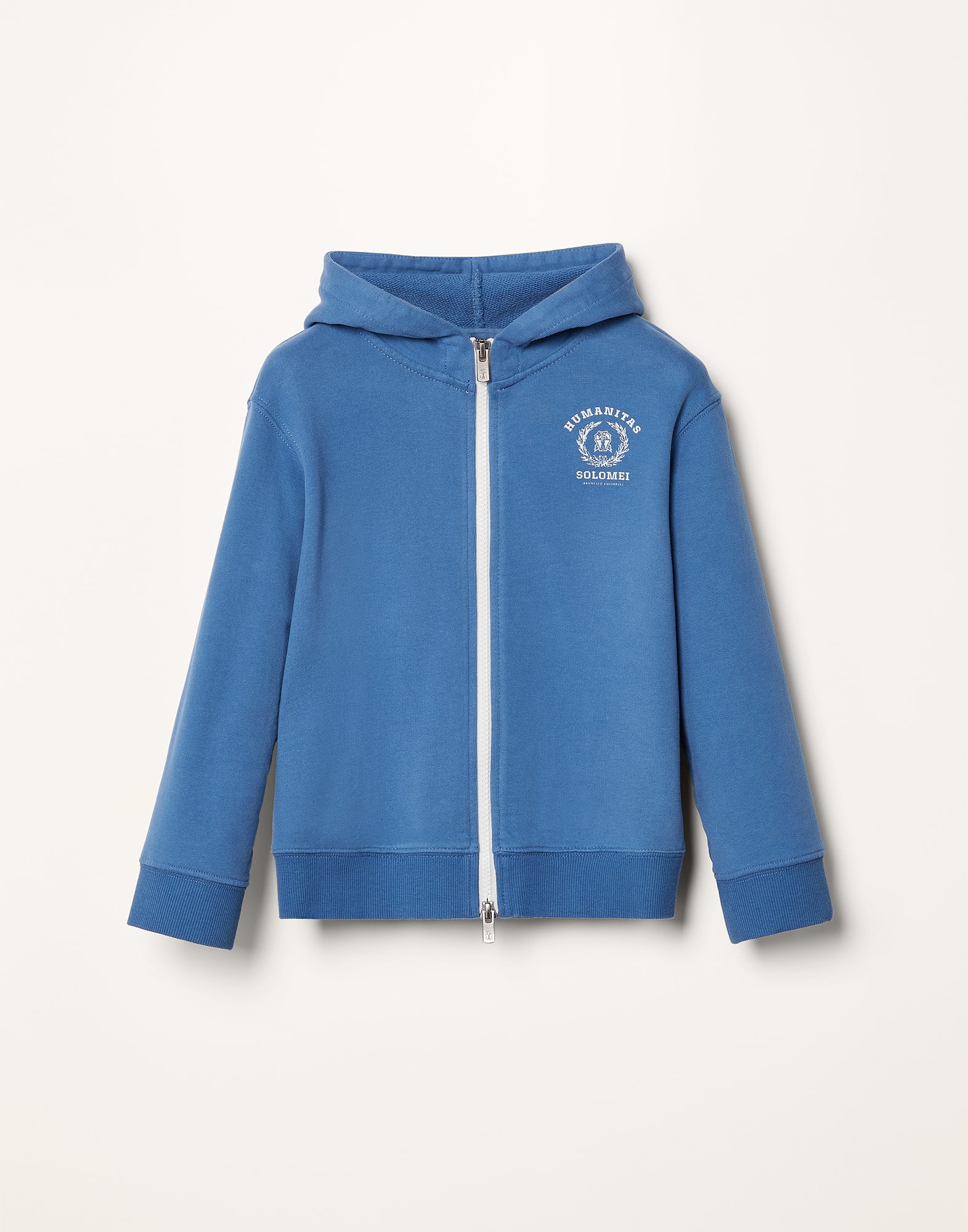 Cotton French terry hooded sweatshirt with print and zipper