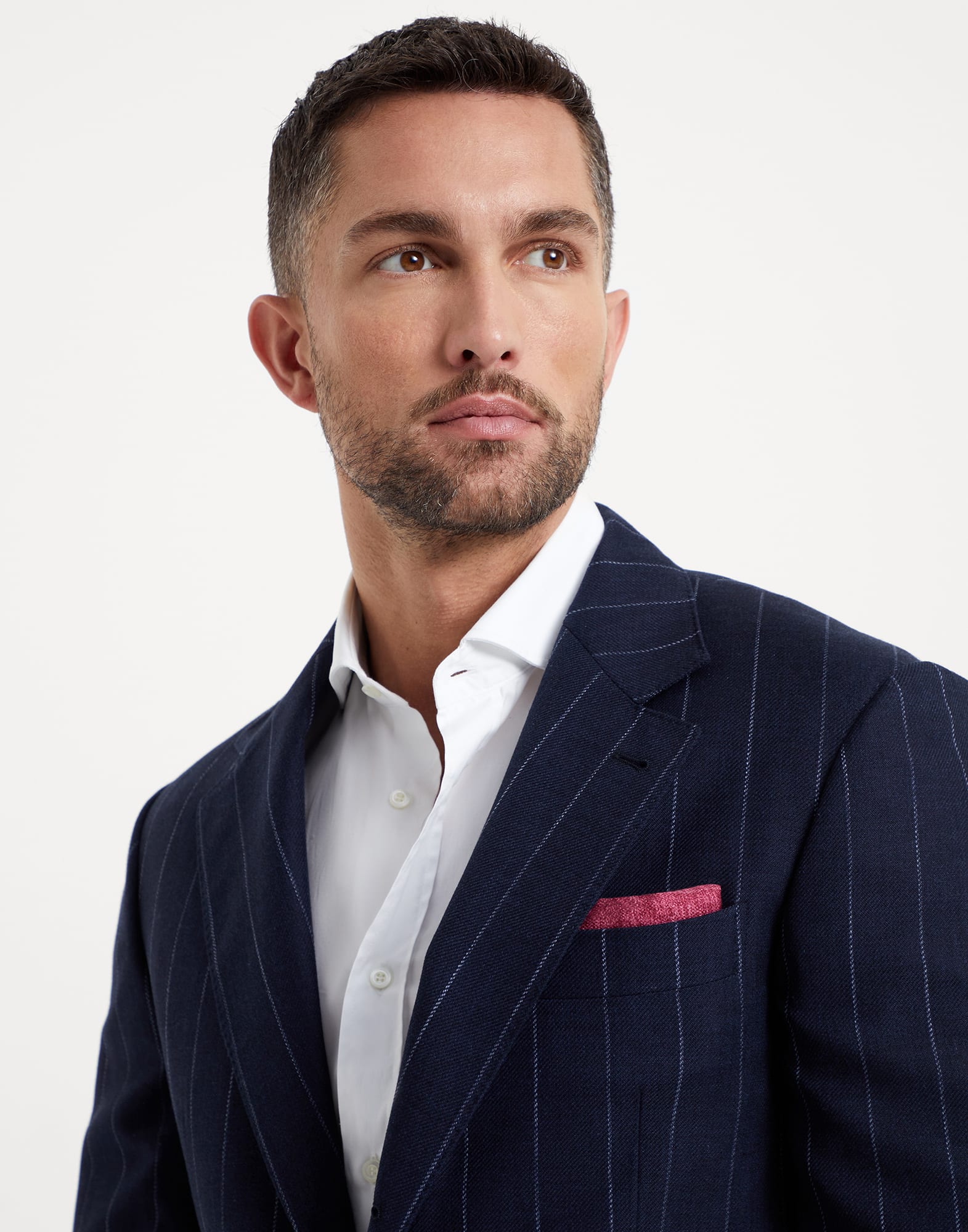 Cotton and virgin wool chalk stripe diagonal blazer