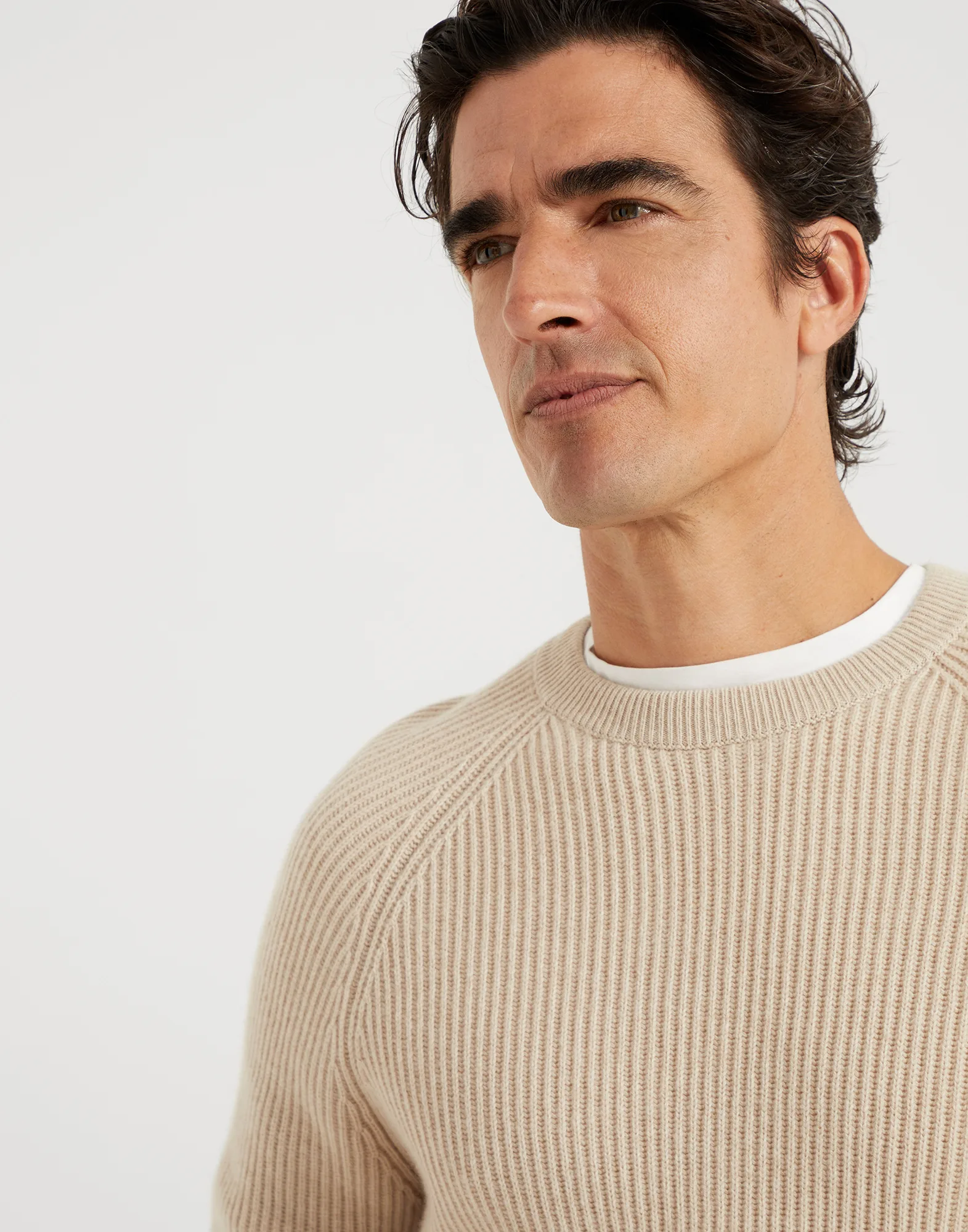Cashmere English rib sweater with raglan sleeves