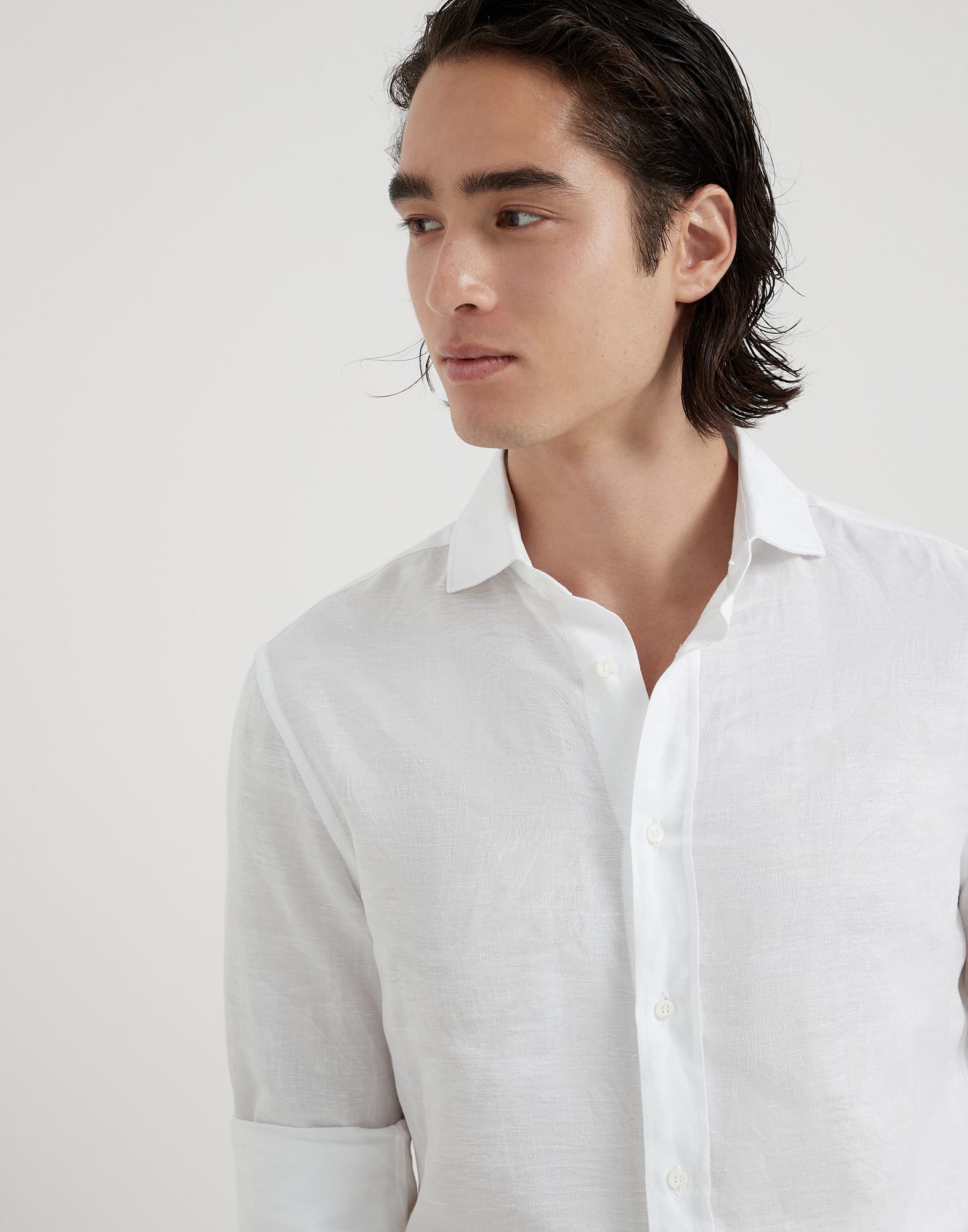 Palm Jacquard linen and cotton easy fit shirt with spread collar