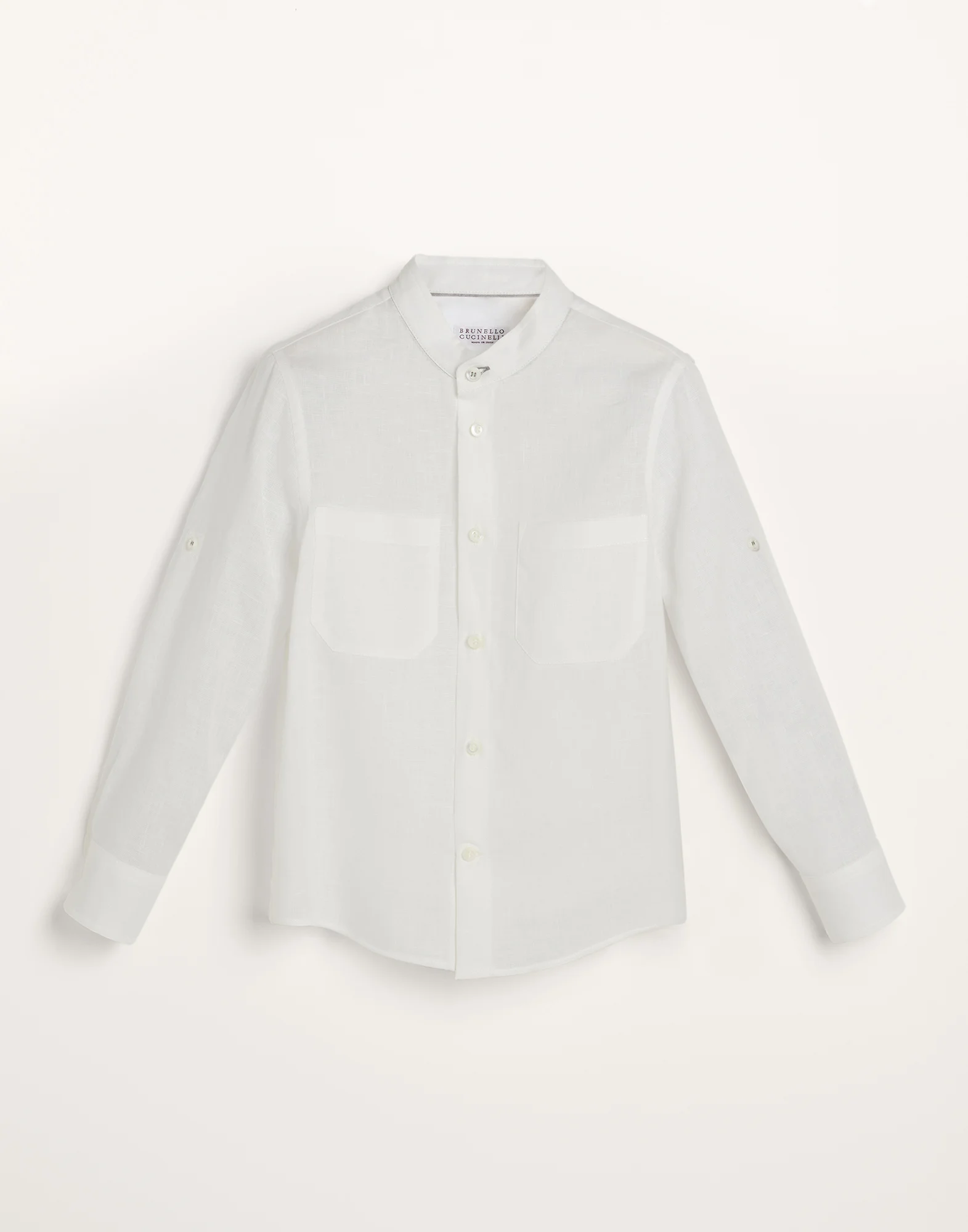 Linen shirt with mandarin collar and chest pockets