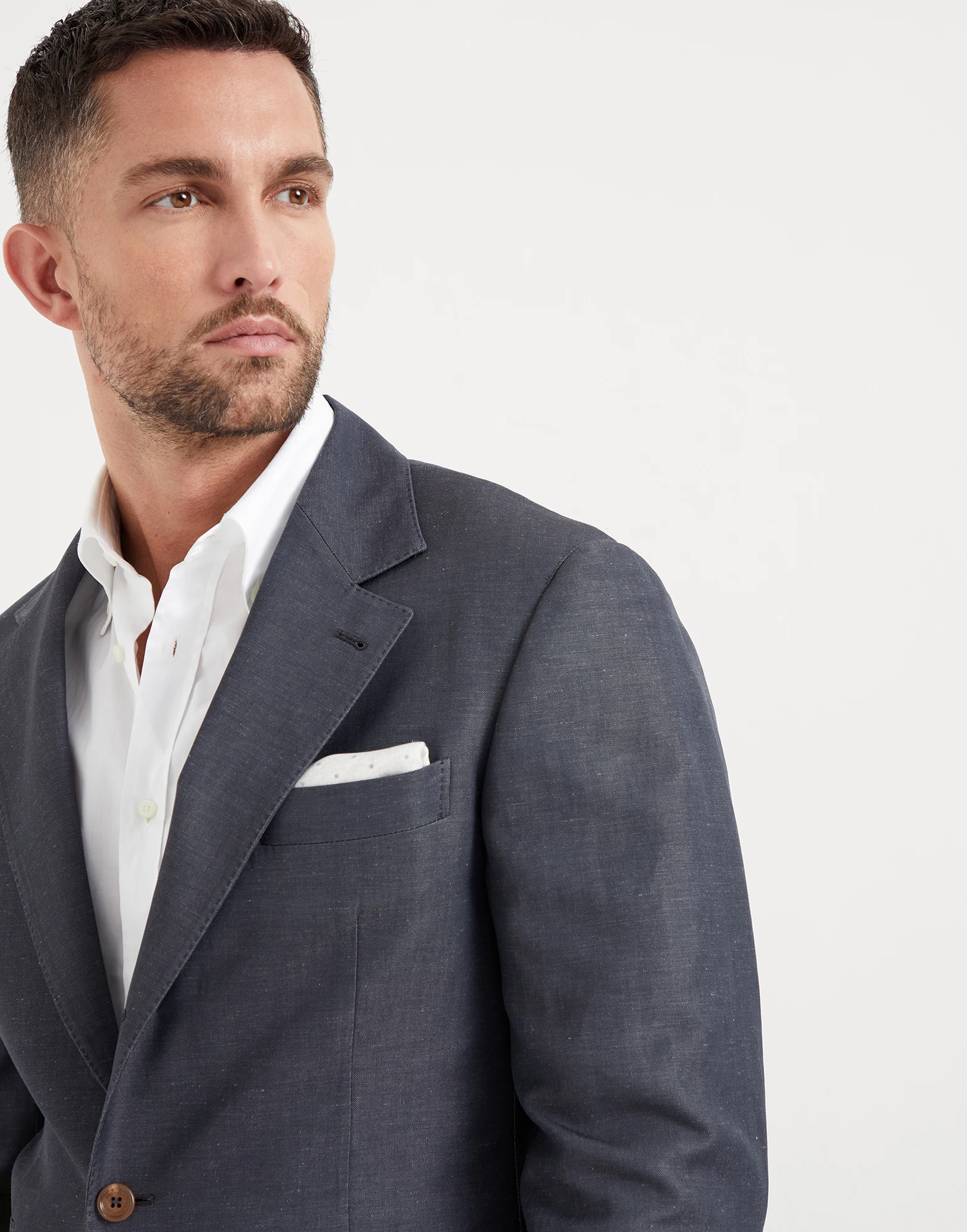 Wool and linen denim-effect twill blazer