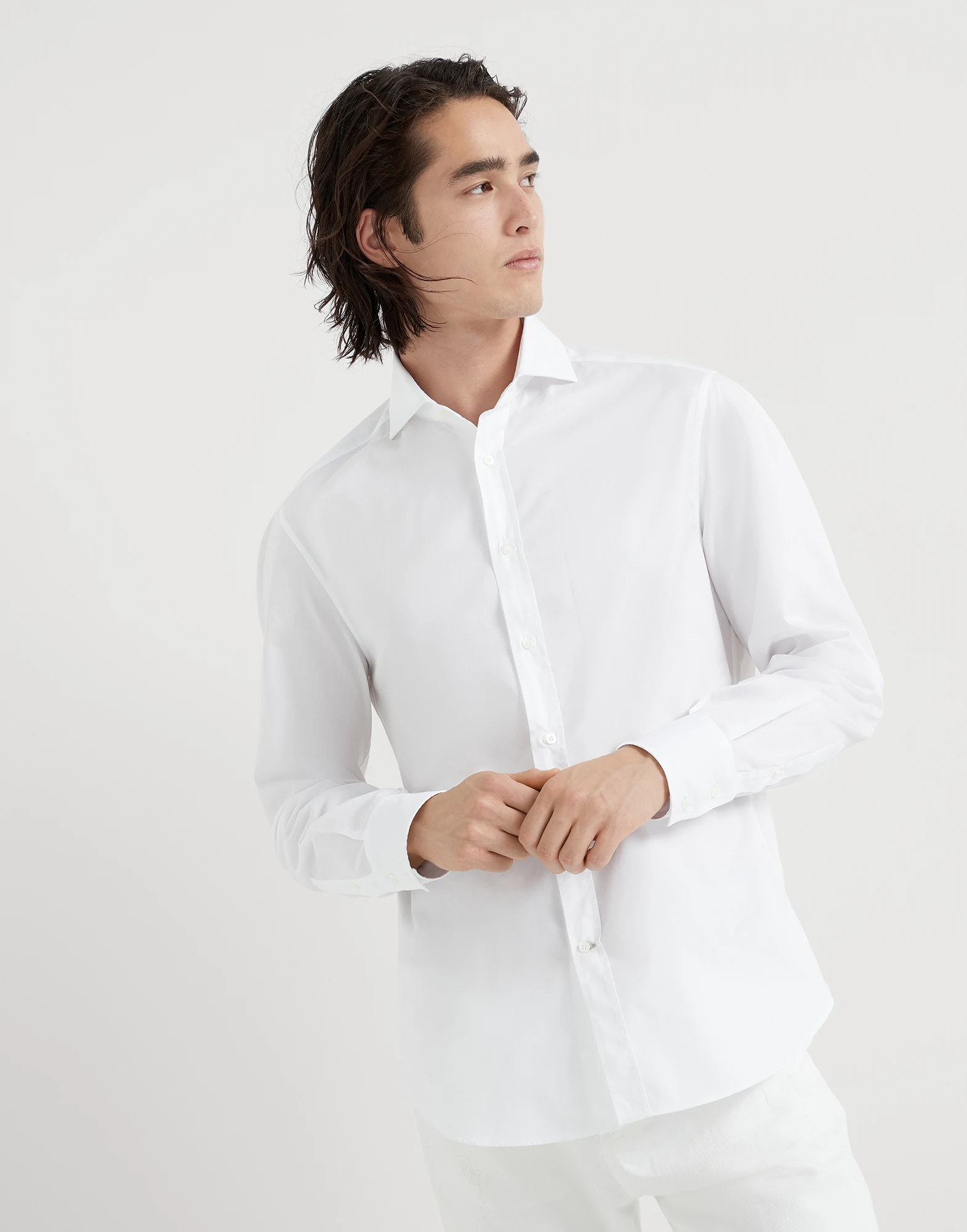 Twill basic fit shirt with spread collar