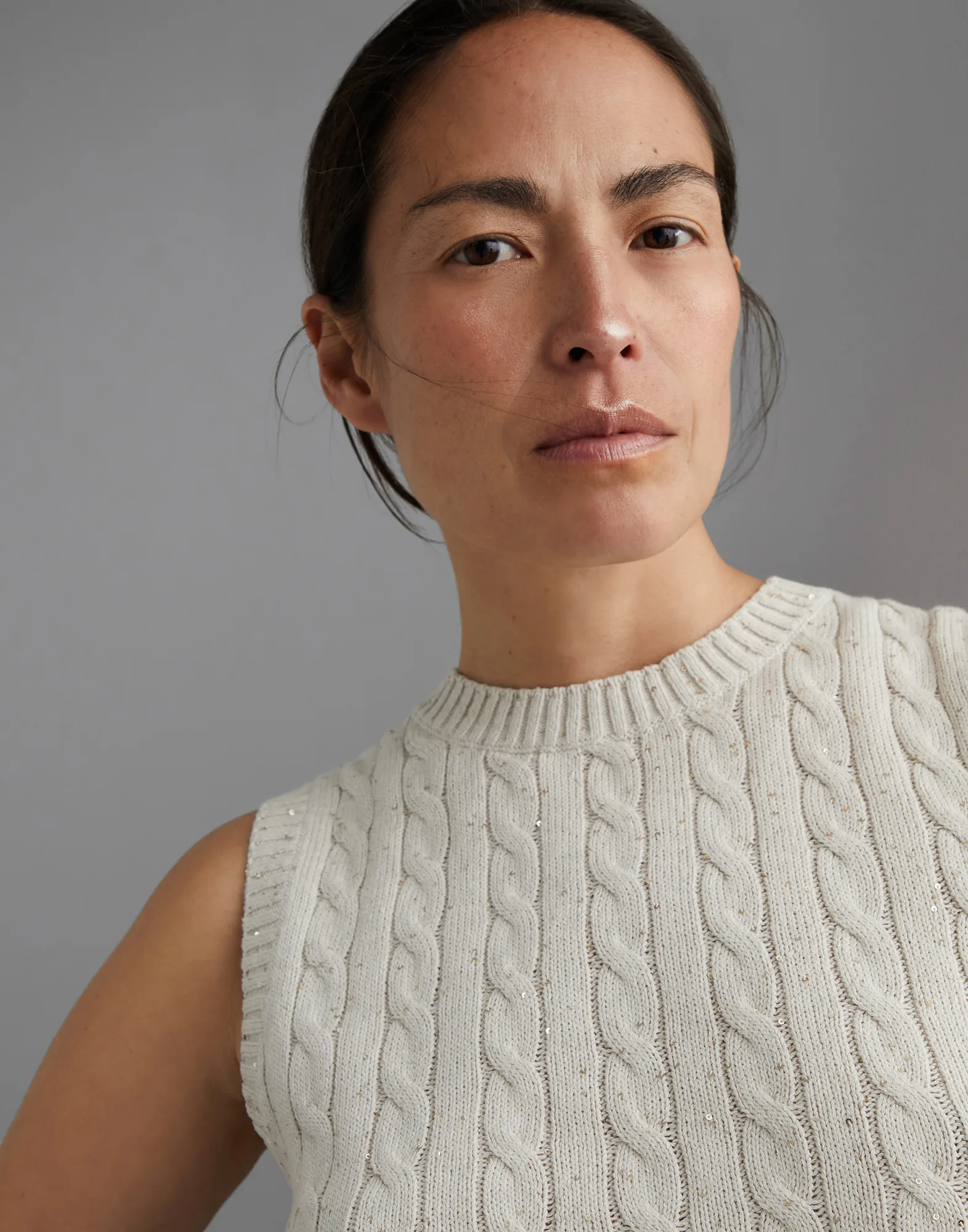 Cotton dazzling cables knit top