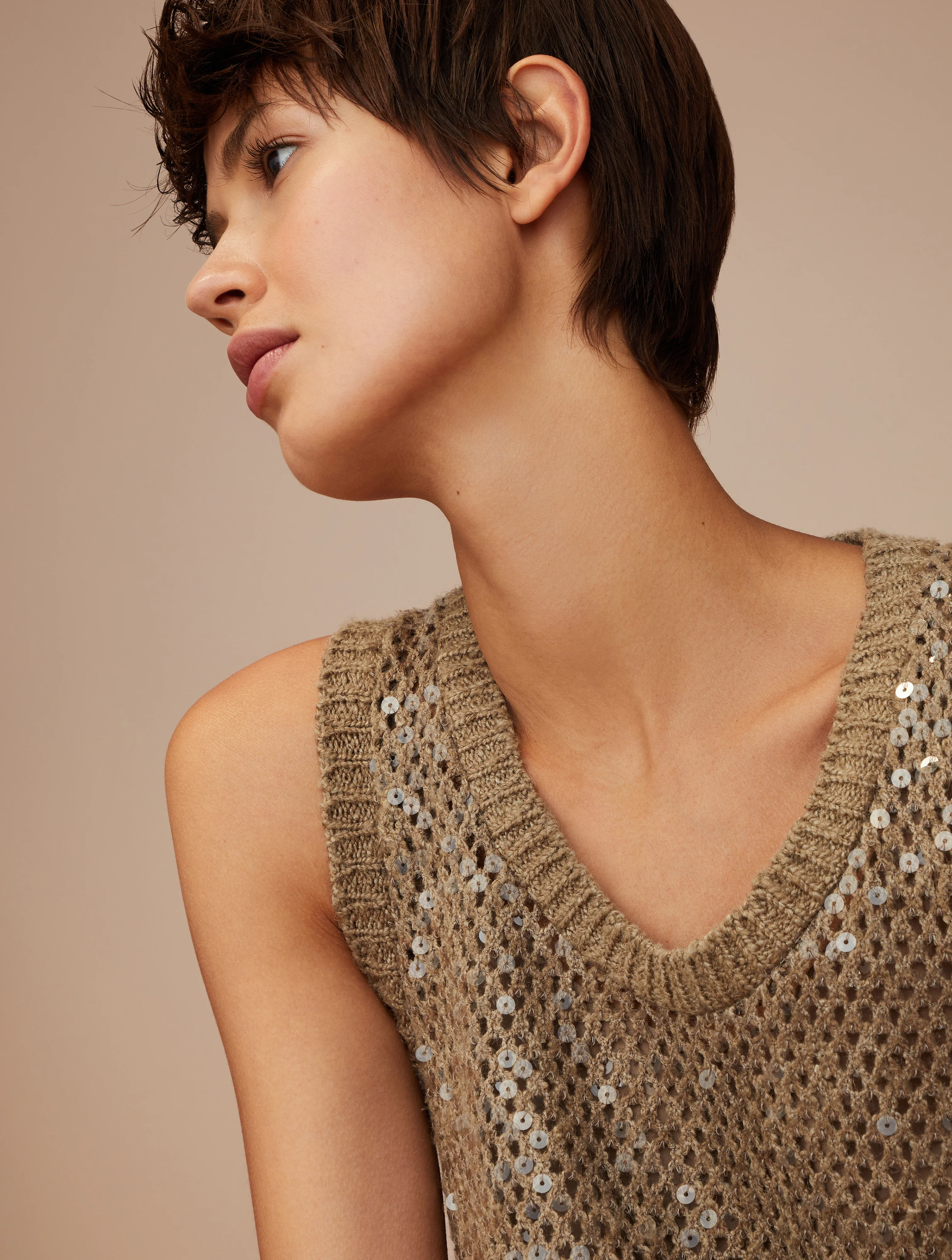 Dazzling degrade embroidery dress in silk and linen