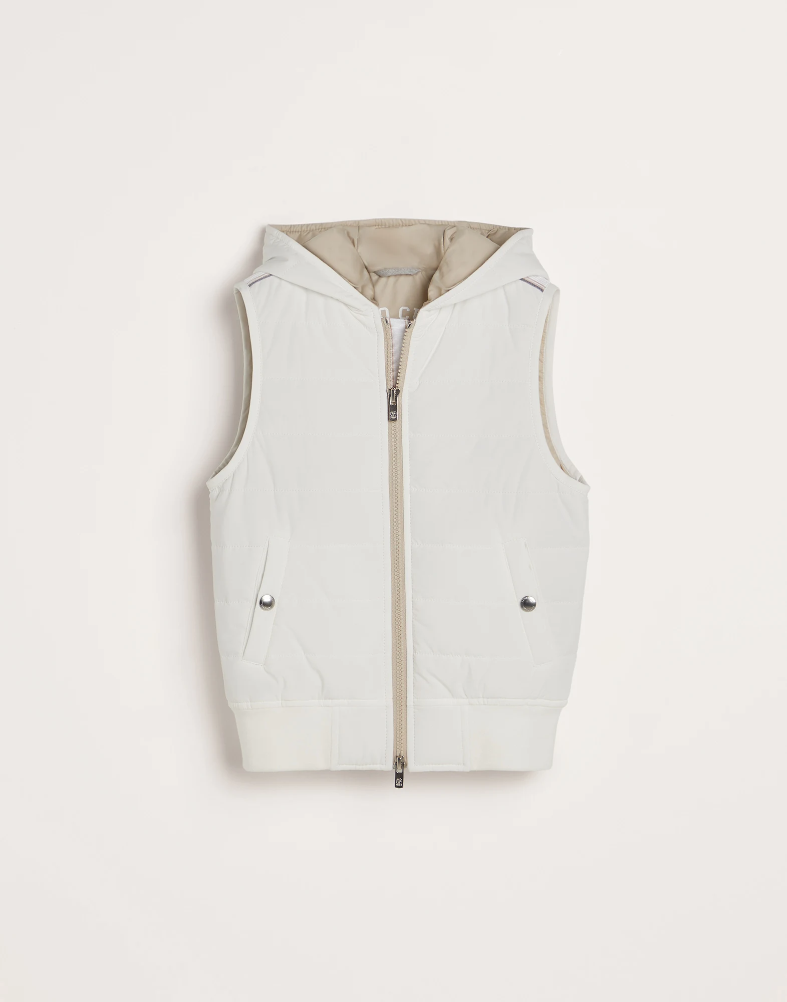 Water-resistant nylon hooded down vest