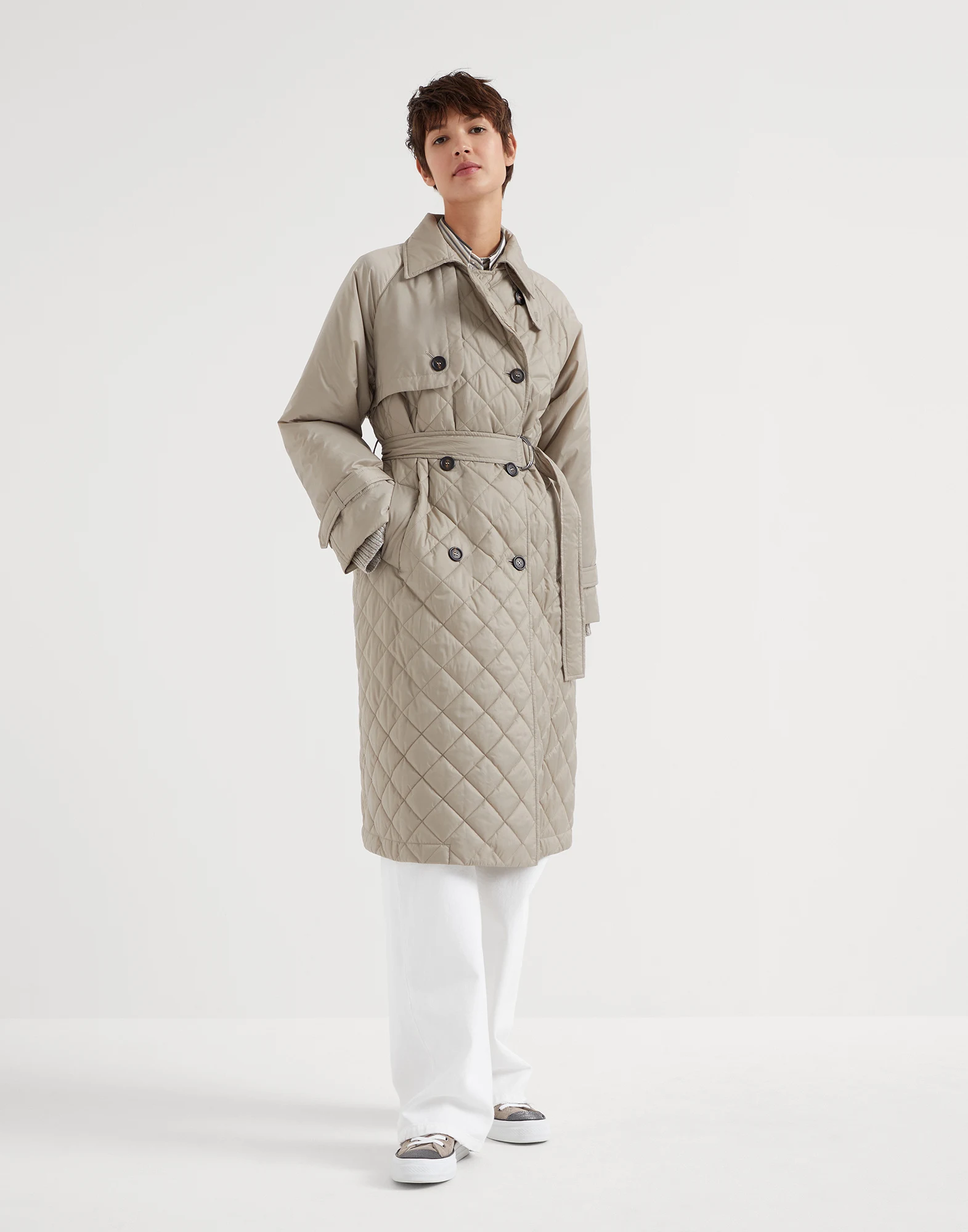 Water-resistant matte nylon quilted trench with Thermore? padding and precious belt loop