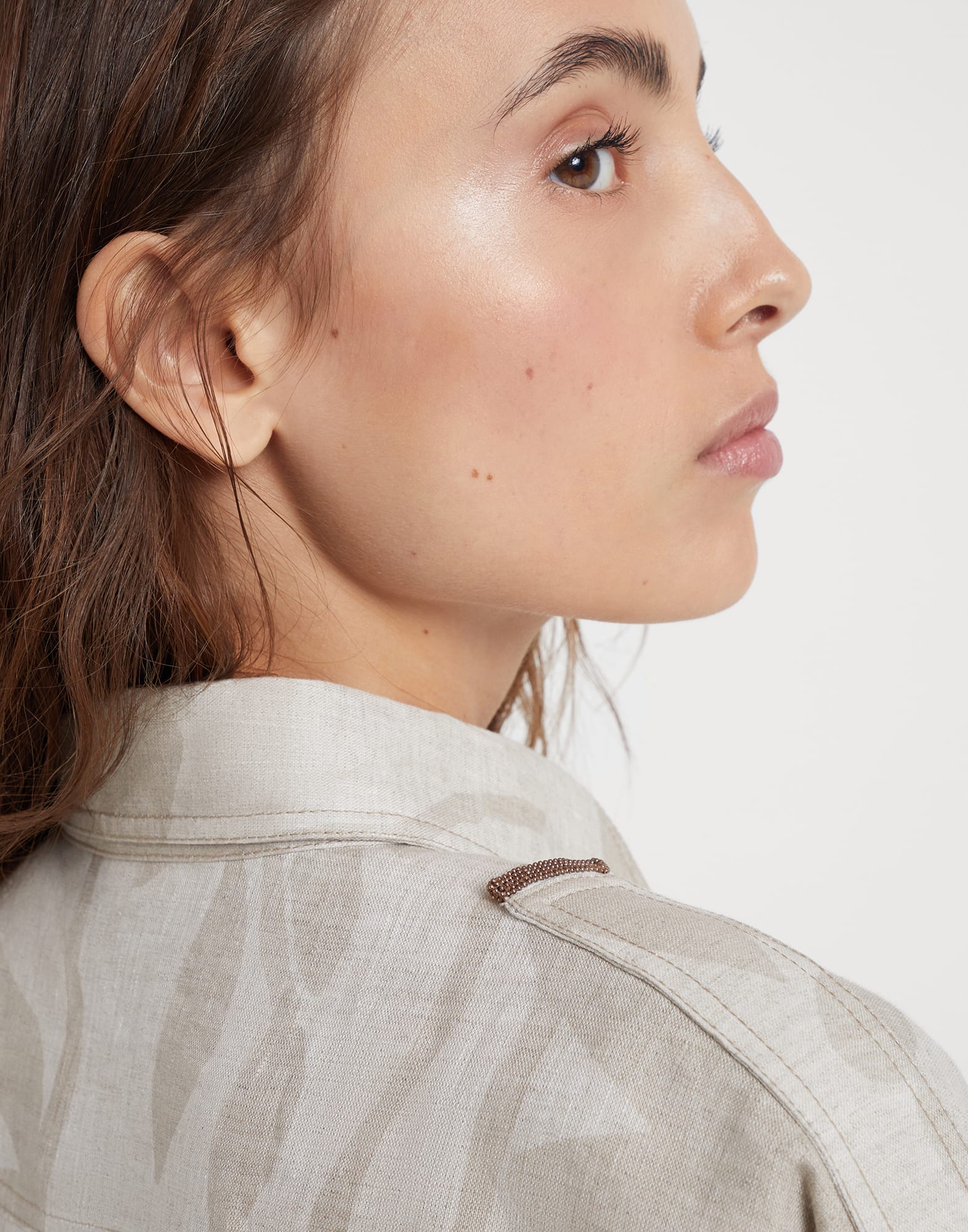 Ramage print lessive linen shirt with shiny tabs