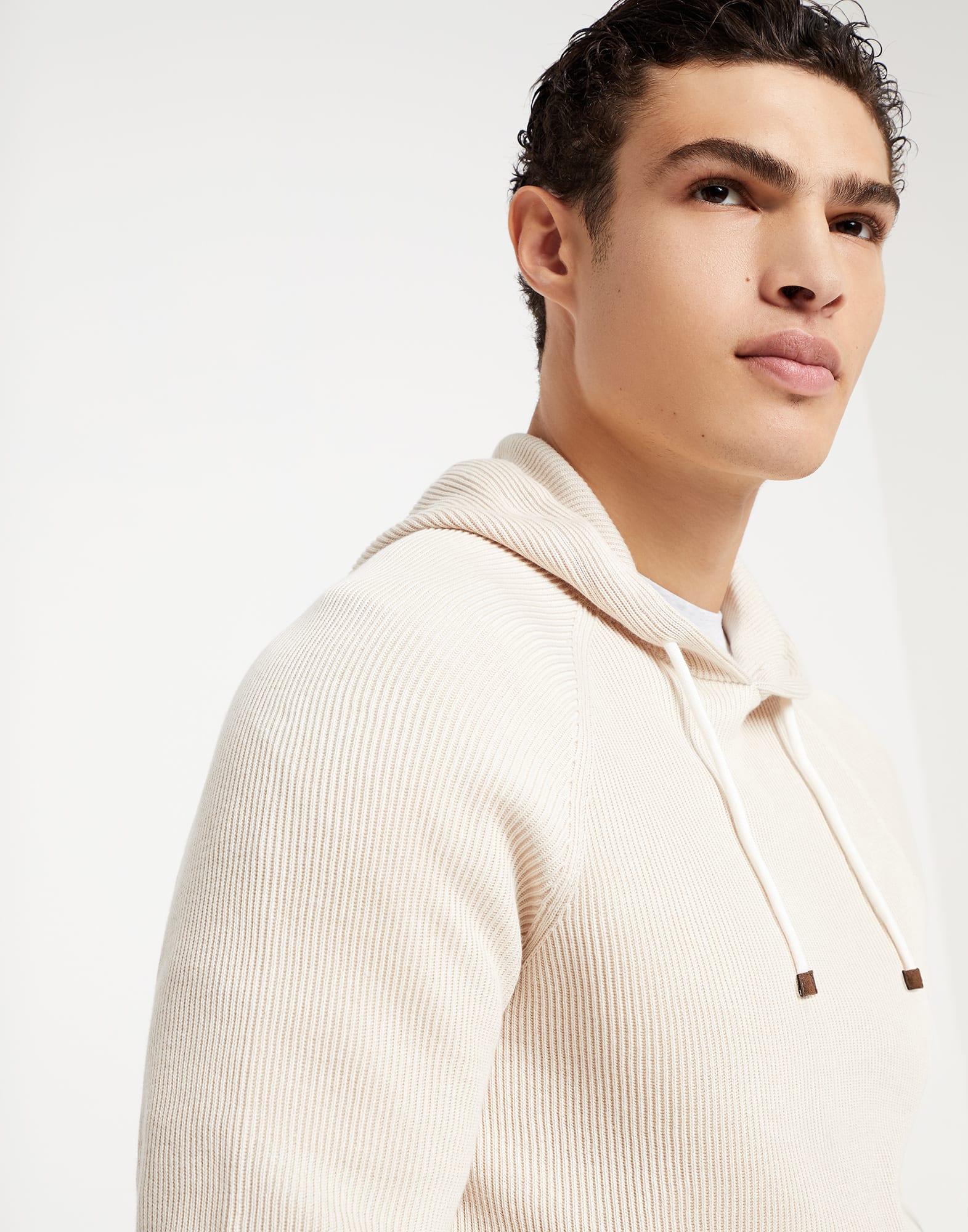 Cotton English rib hooded sweatshirt-style sweater