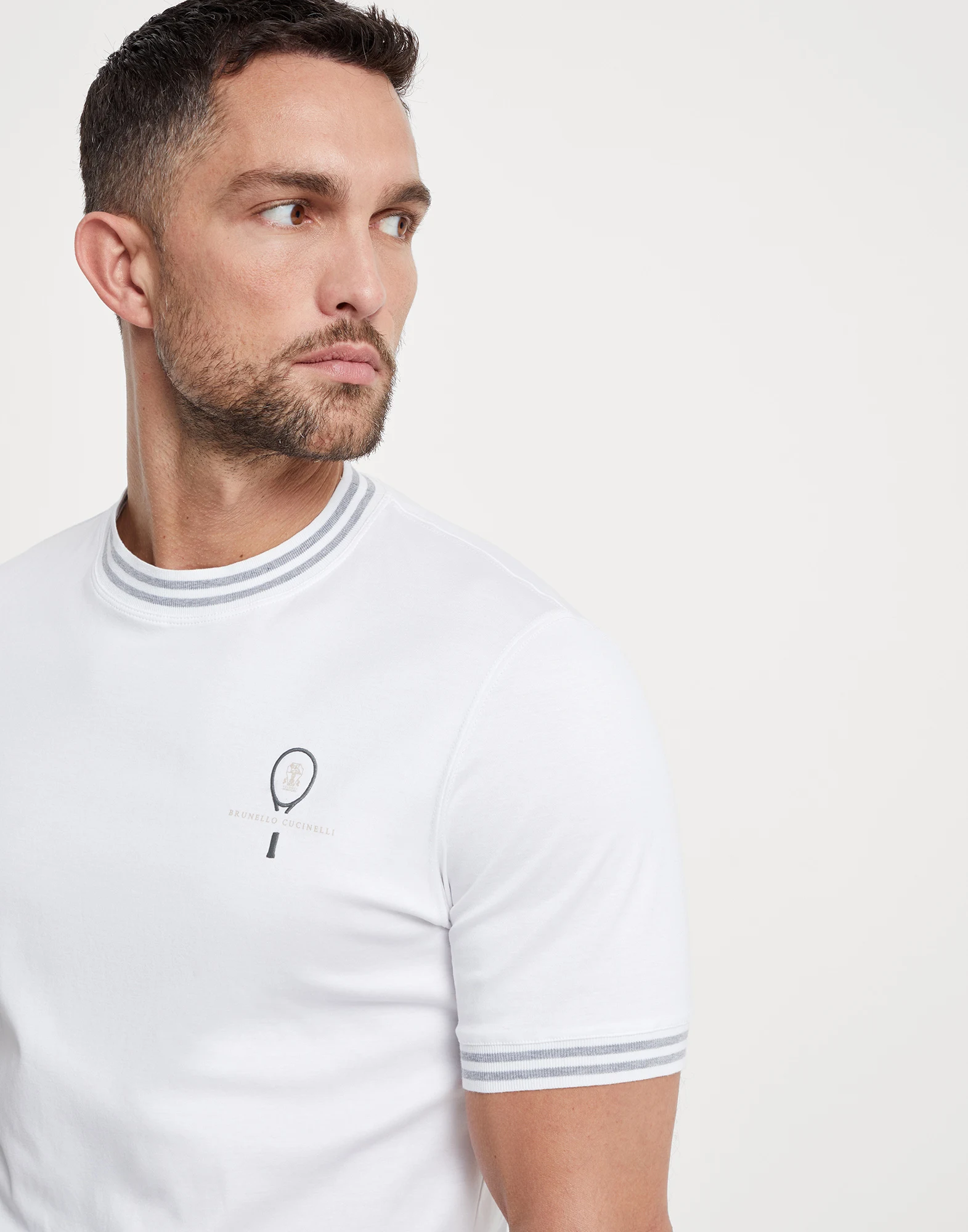 Cotton jersey striped crew neck T-shirt with tennis logo