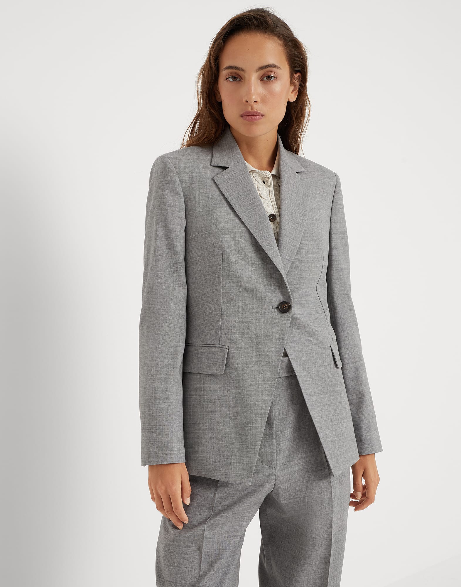 Comfort virgin wool fresco blazer with monili