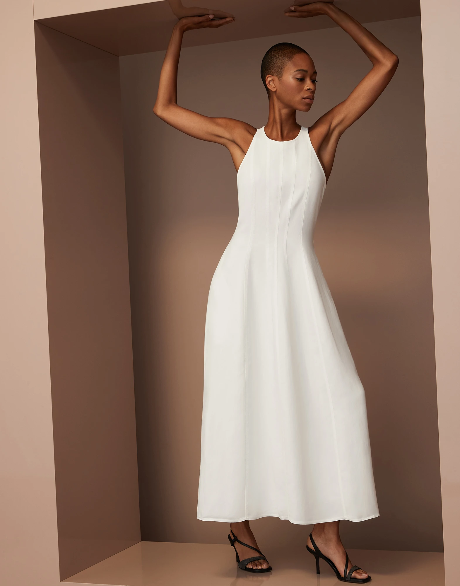 Viscose and linen fluid twill dress