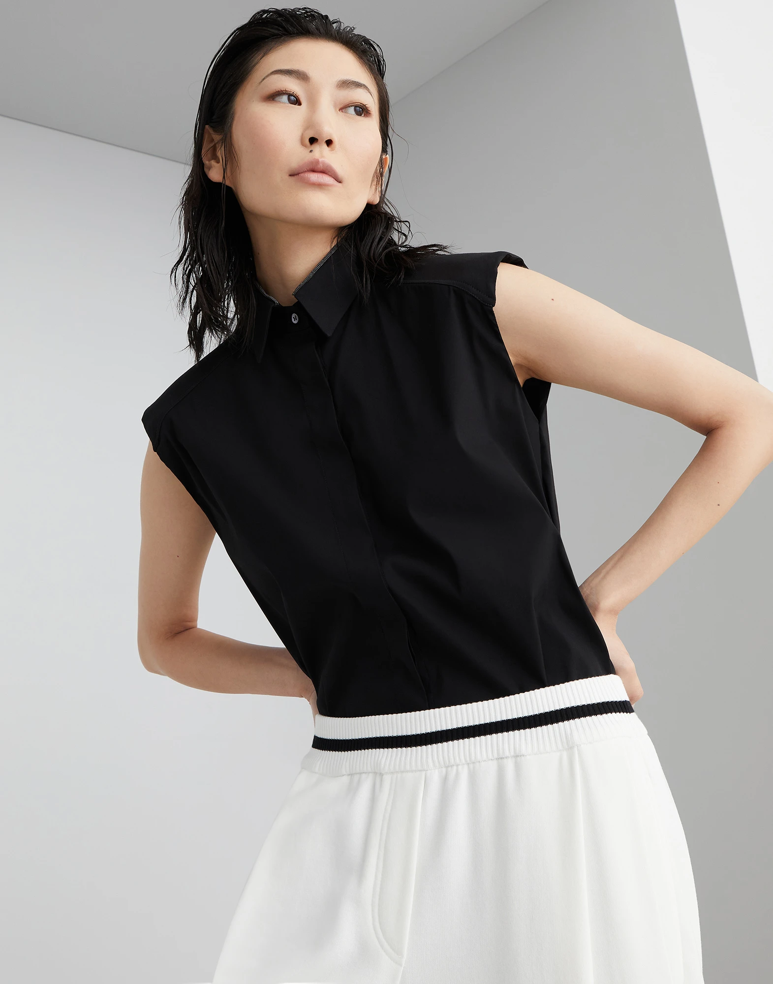 Cotton smooth French terry cropped baggy trousers