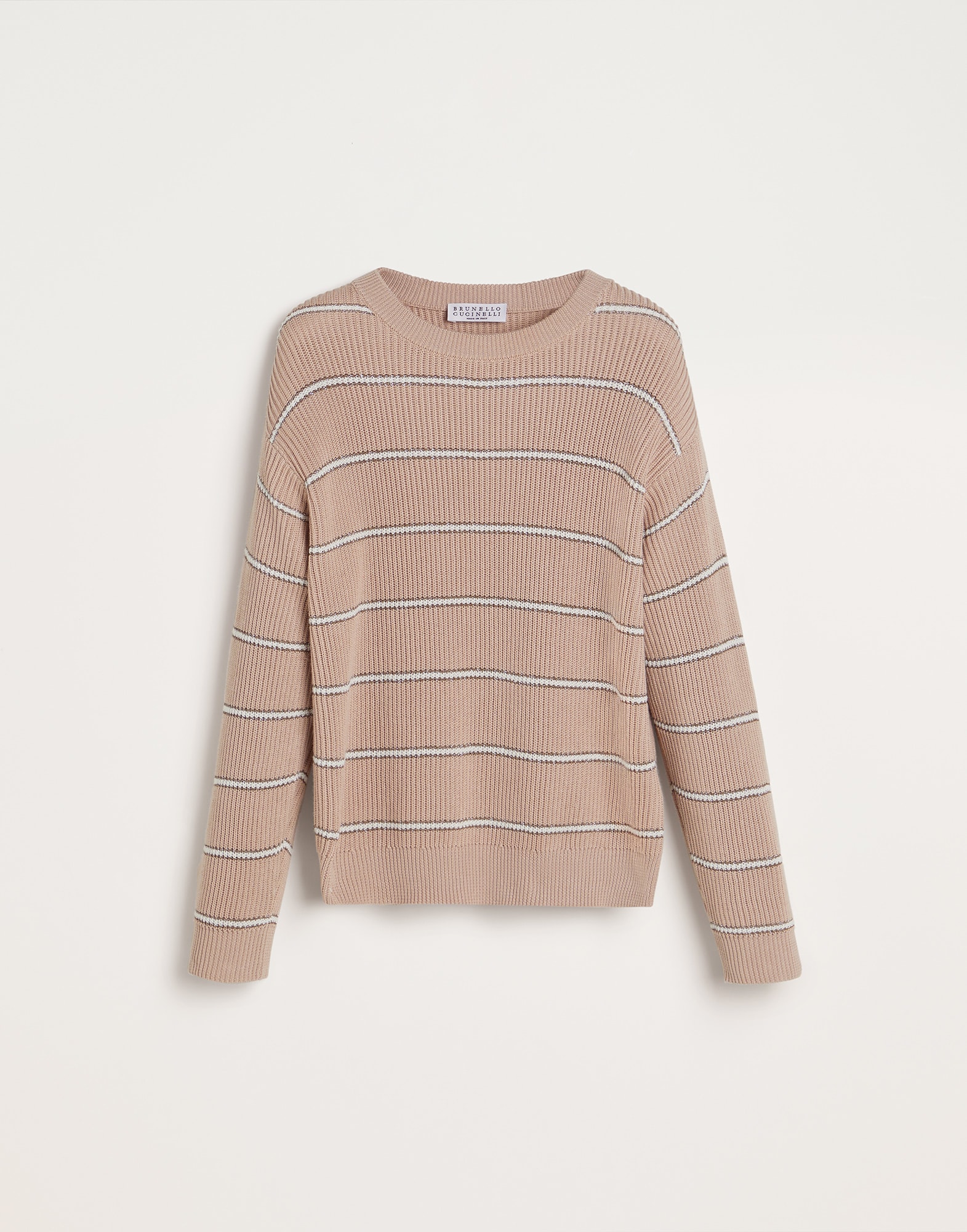 Cotton English rib sweater with sparkling stripes